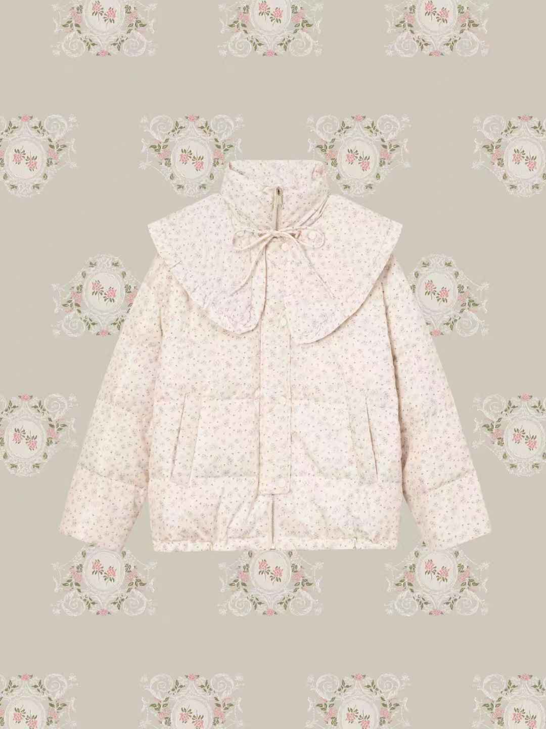 予約商品・Lace Frill Collar Puff Duck Down Coat レースフリル襟パフダックダウンコート