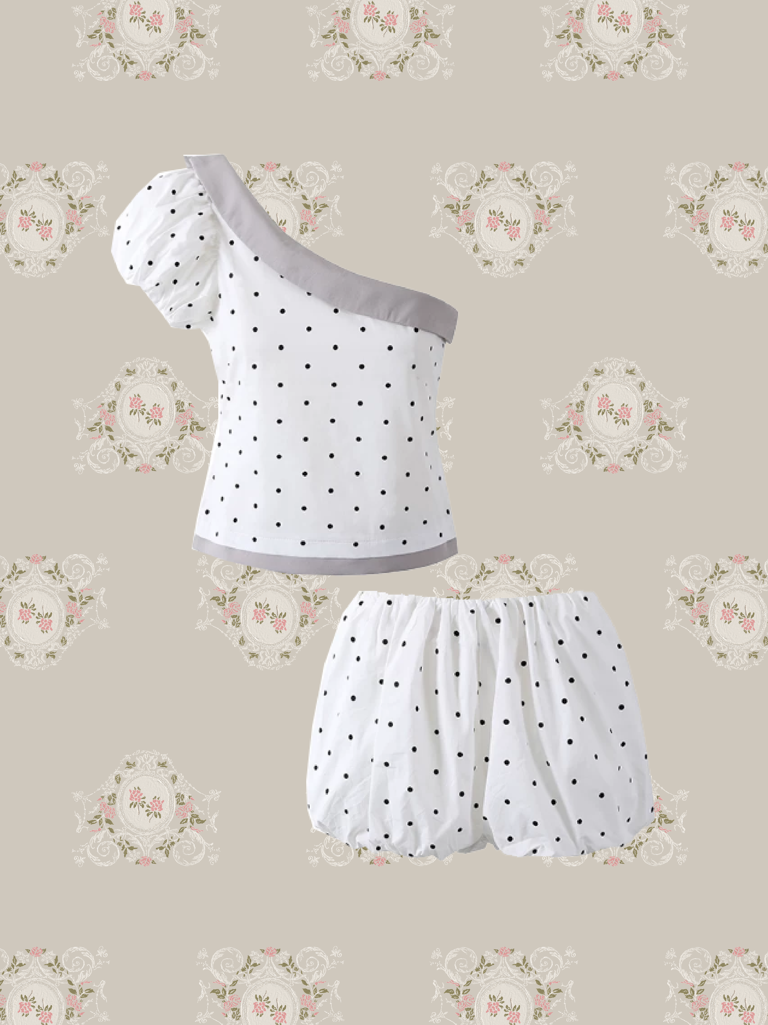 One-Shoulder Puff Sleeve Bubble Shorts Set Up/ワンショルダーパフスリーブバブルショートパンツセットアップ
