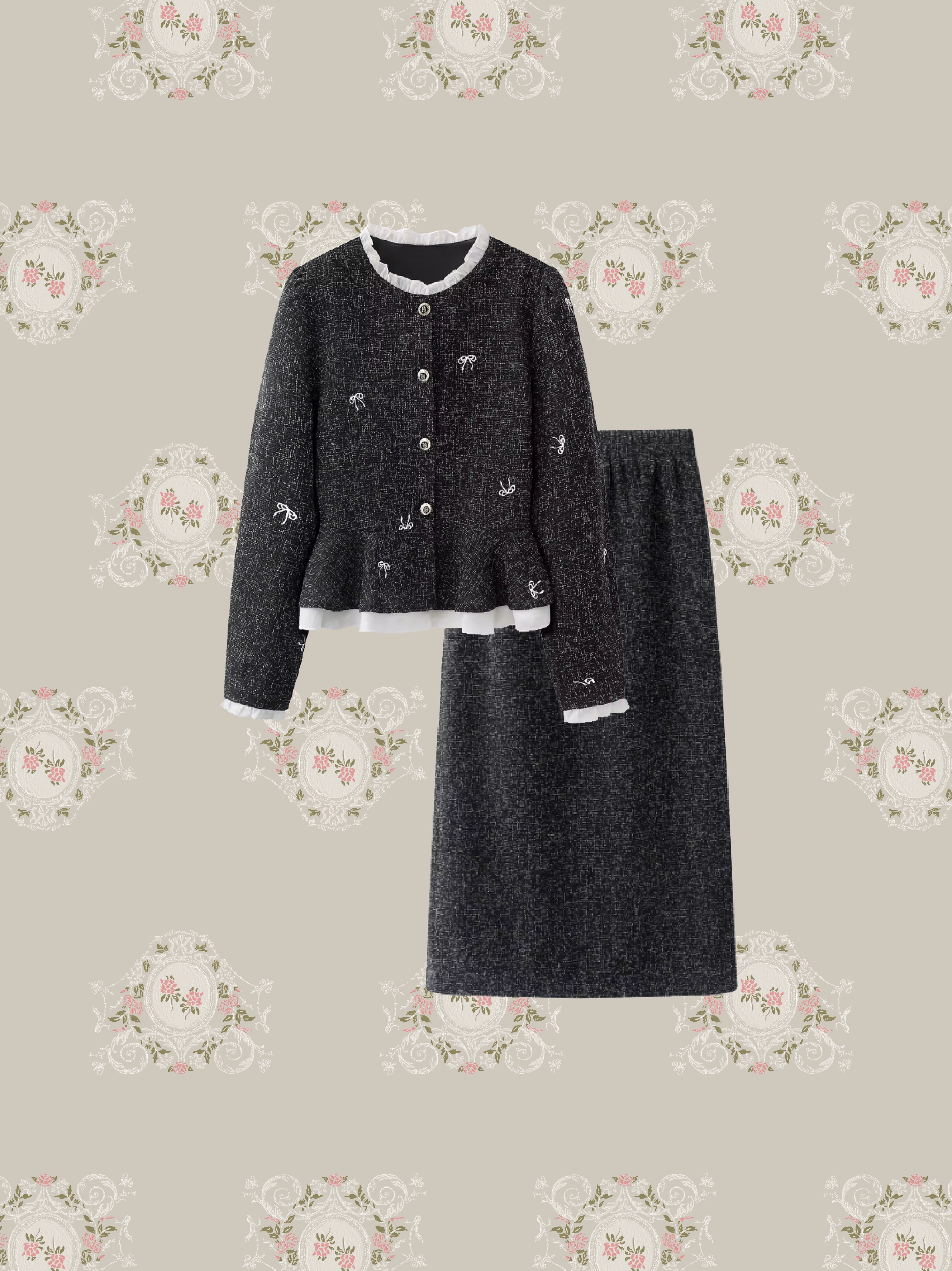 Peplum Tweed Mesh Jacket Set Up/ペプラムツイードメッシュジャケットセットアップ