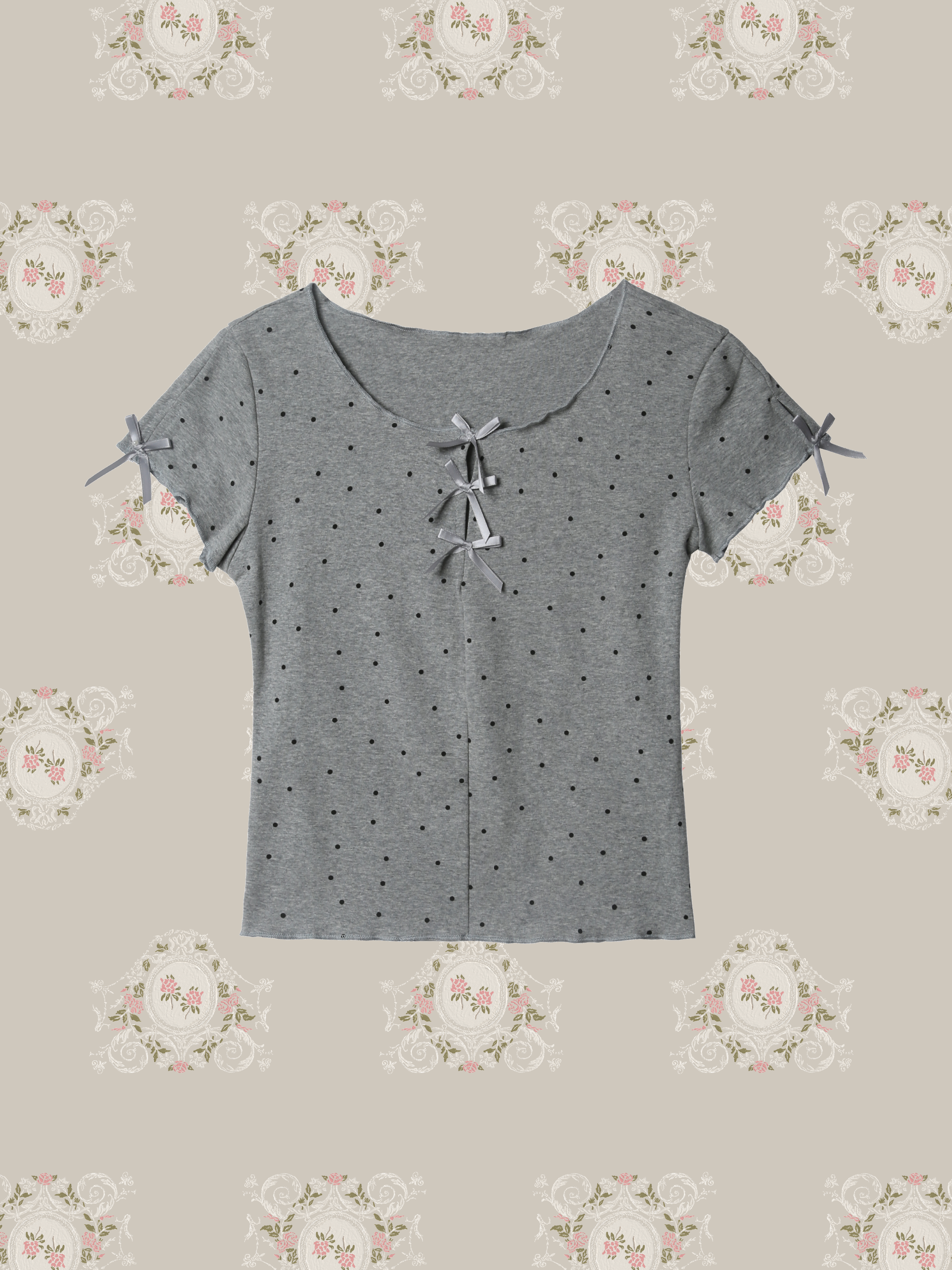 Dots Ribbon Deco T/ドットリボンデコTシャツ