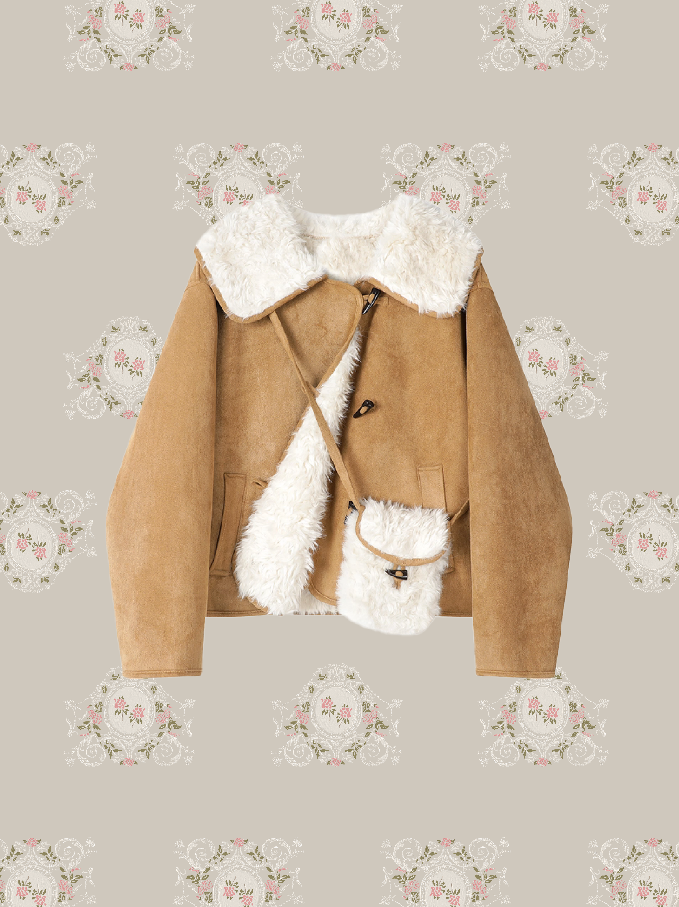 Sailor Collar Faux Fur Coat With Bag/バッグ付きセーラーカラーフェイクファーコート