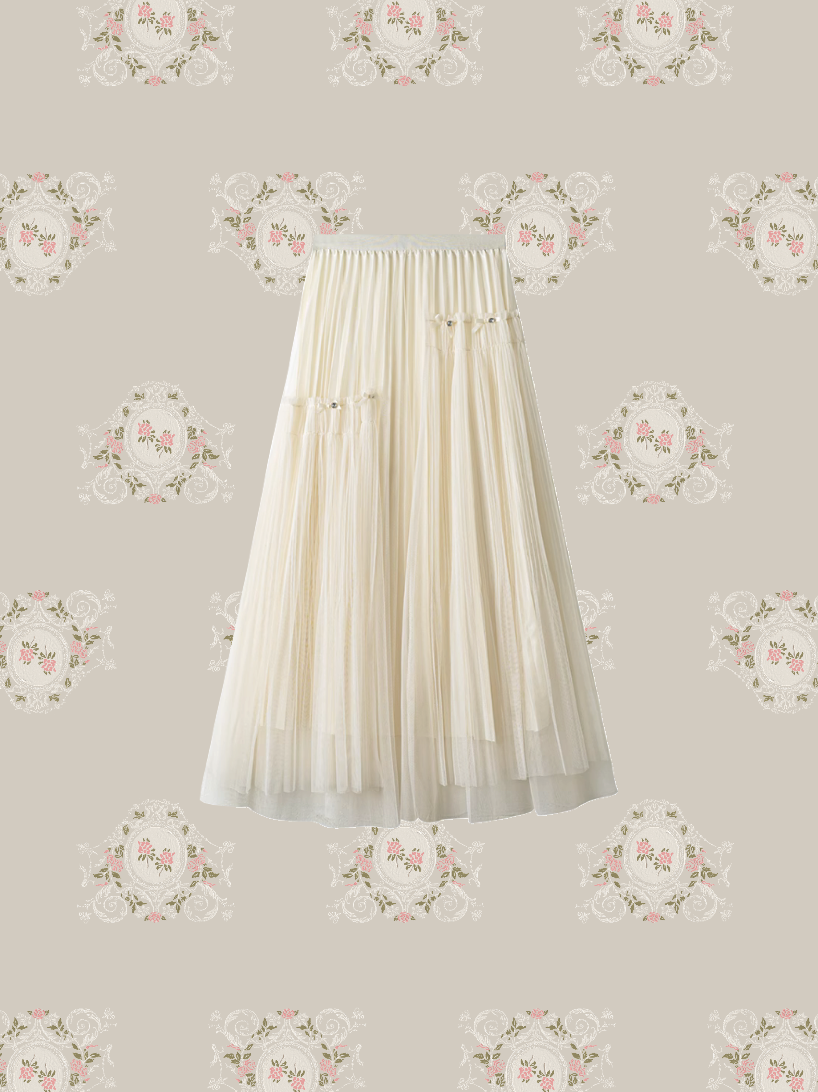 Unbalance Mesh Ribbon Pleats Skirt/アンバランスメッシュリボンプリーツスカート