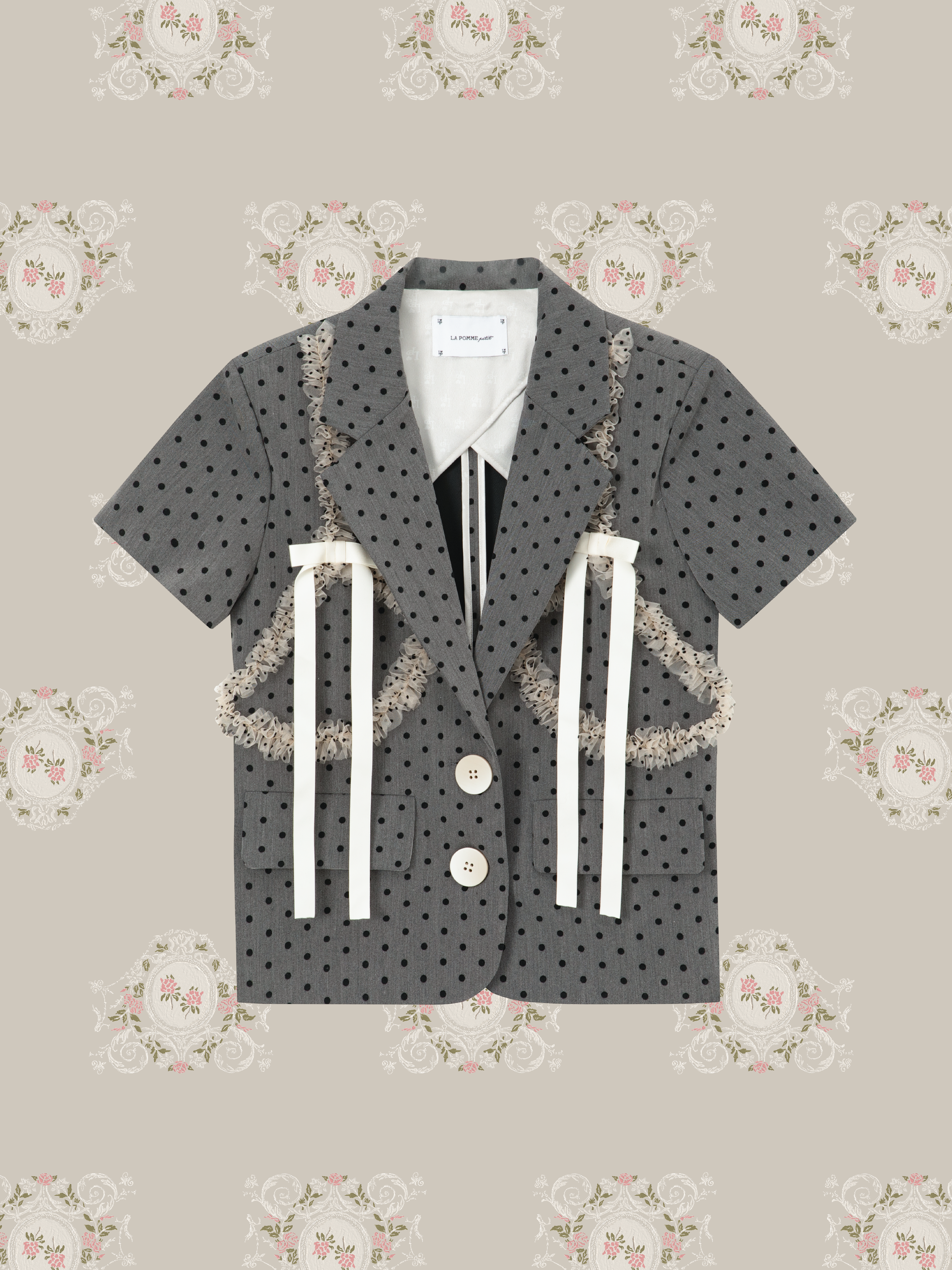 予約商品・Dots Shirring Mesh Deco Short Jacket/ドットシャーリングメッシュショートジャケット