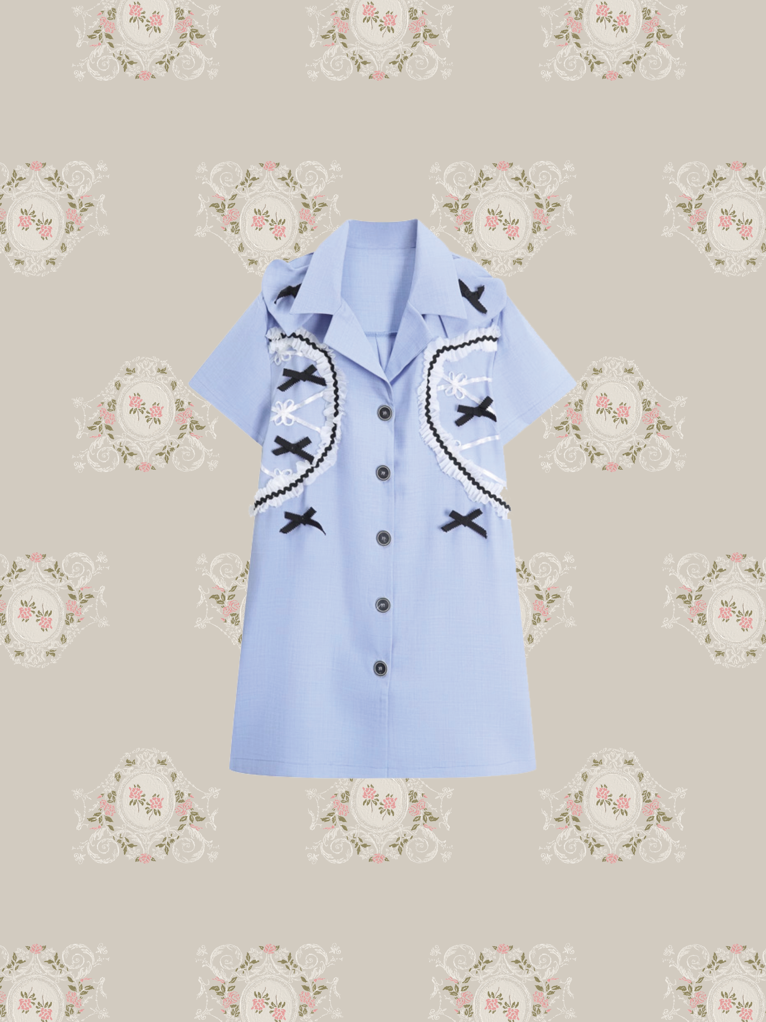 Lace Ribbon Deco Shirt Dress レースリボンデコシャツワンピース