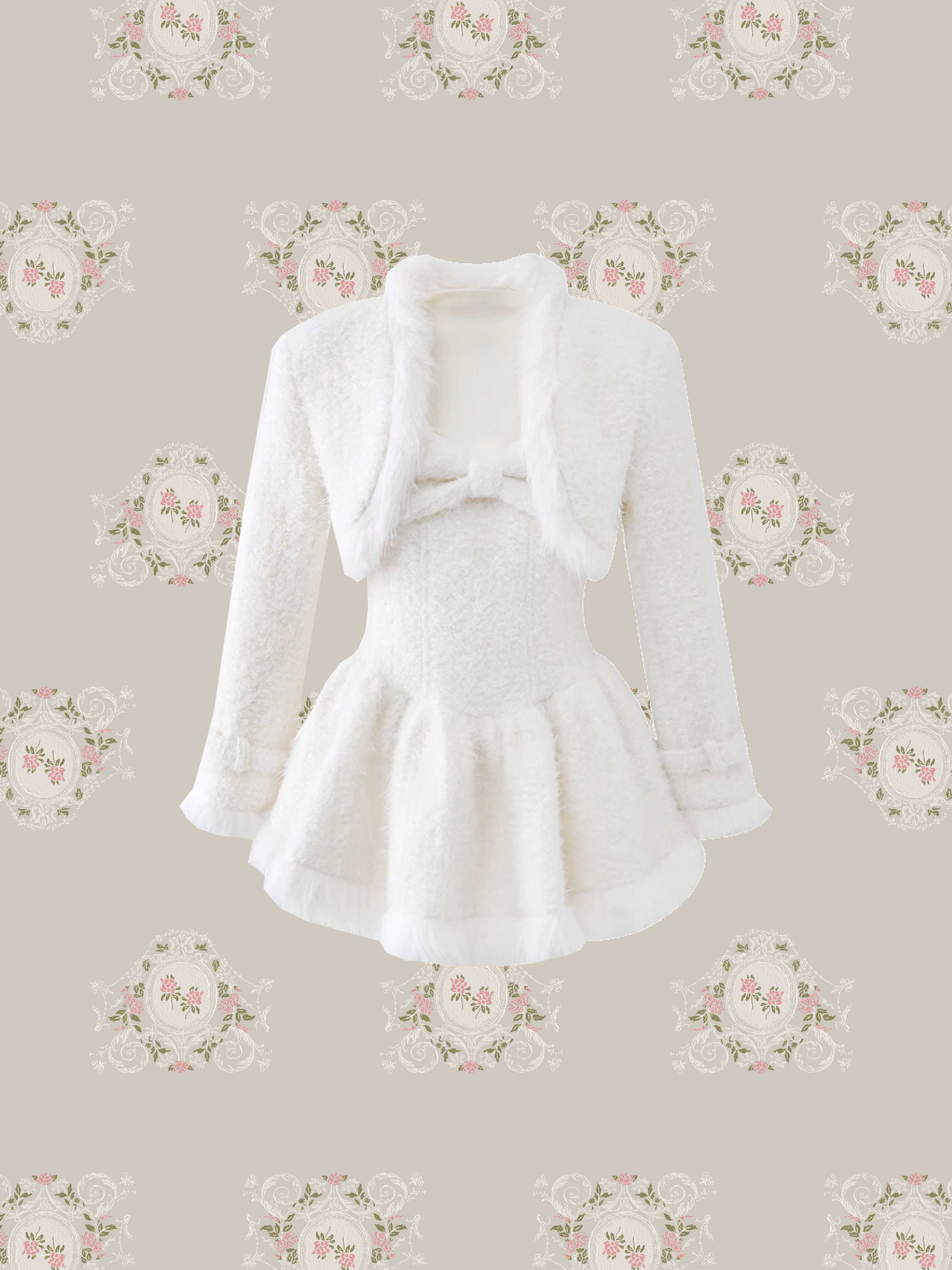 Sheer Knitting Long Sleeve Onepiece With Down Jacket/中綿ジャケット付きシアーニット長袖ワンピース