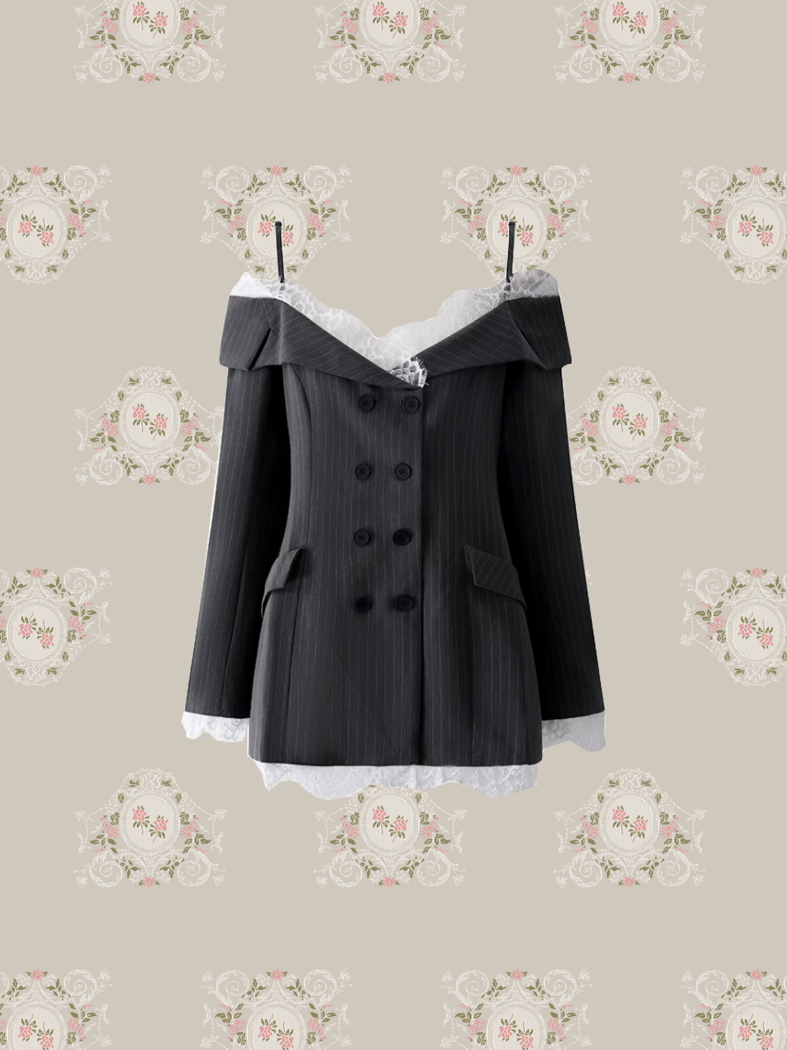 Open Shoulder Lace Blazer Dress/オープンショルダーレースブレザードレス