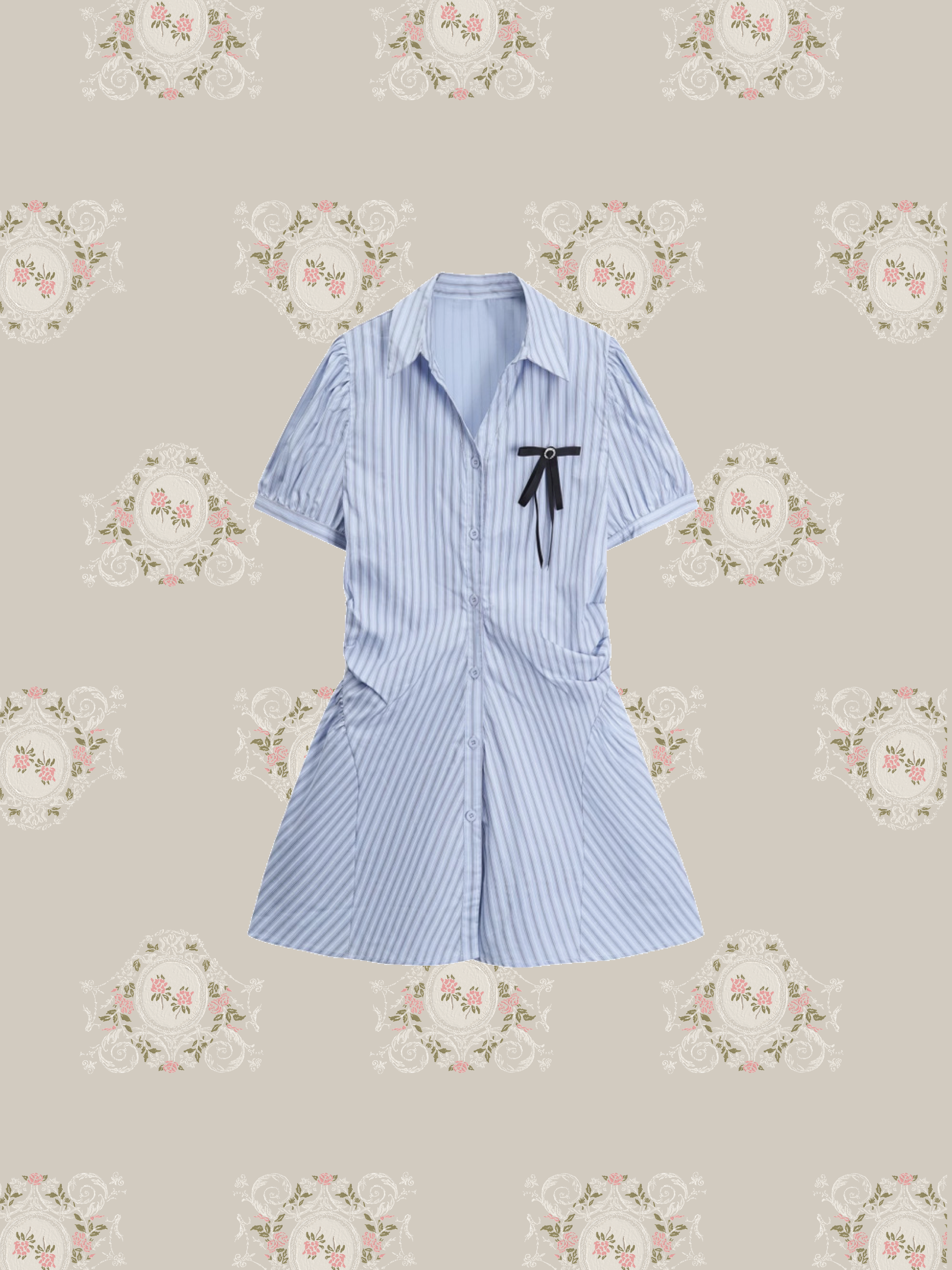 Gather Stripe Shirt Dress ギャザーストライプシャツワンピース