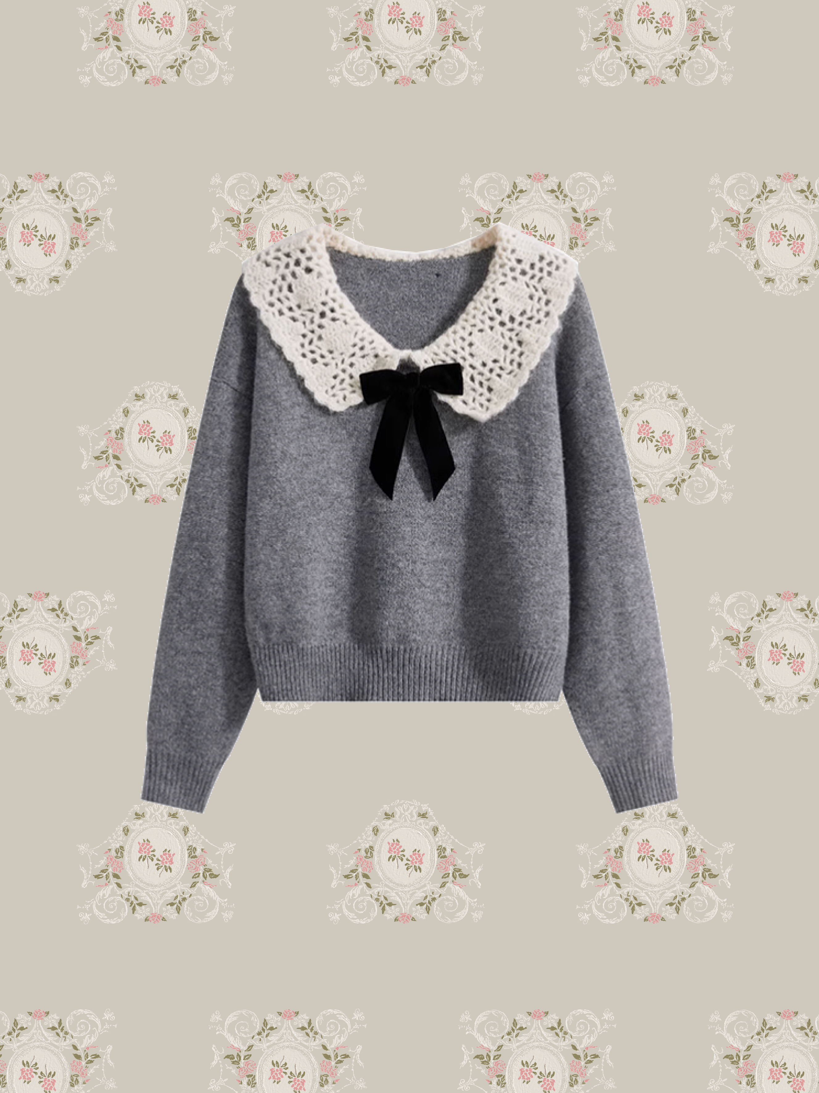 Lace Baby Collar Knit Top/レースベビーカラーニットトップ