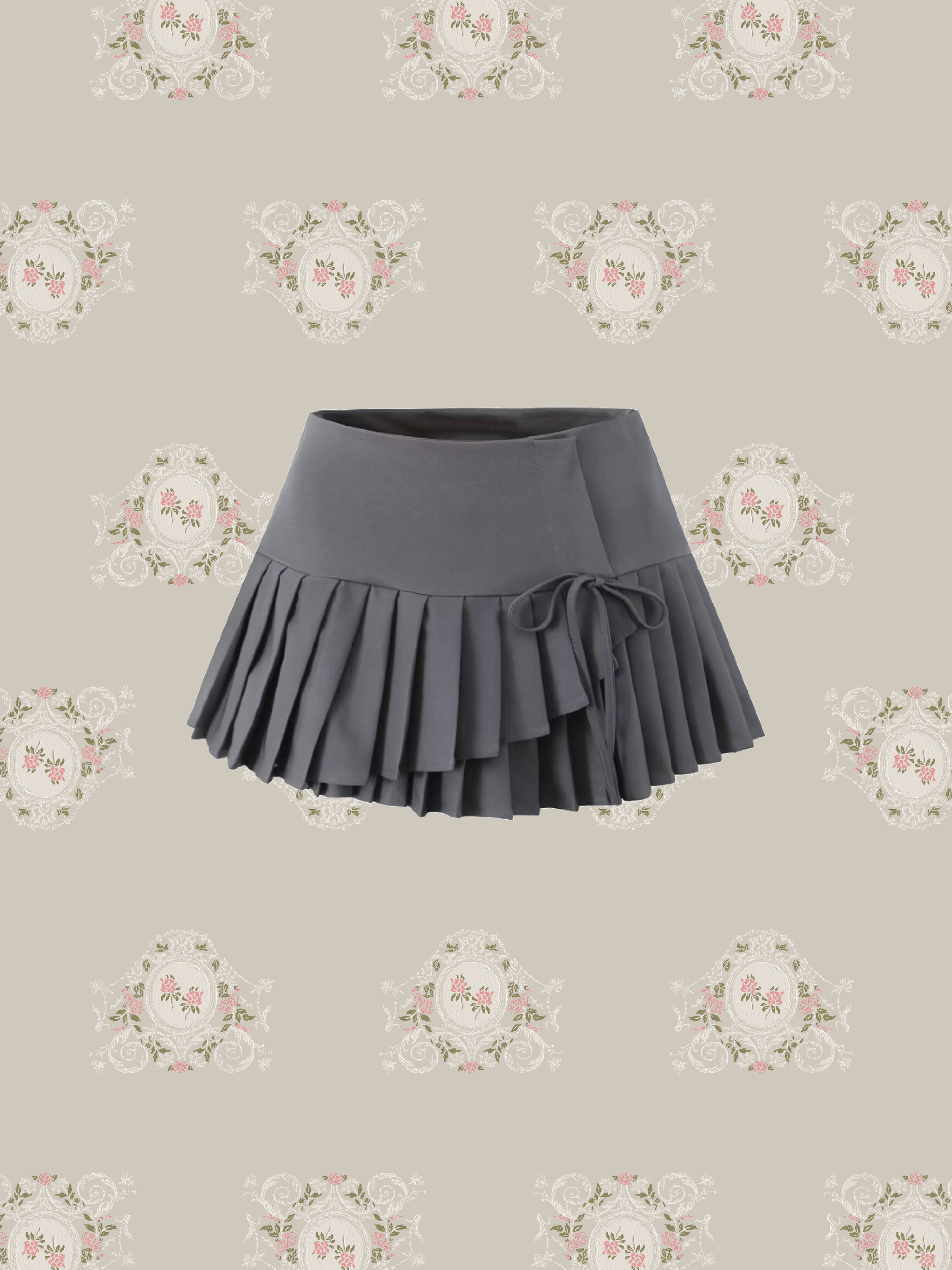 Asymmetry Lace Up Pleats Mini Skirt/アシンメトリーレースアッププリーツミニスカート