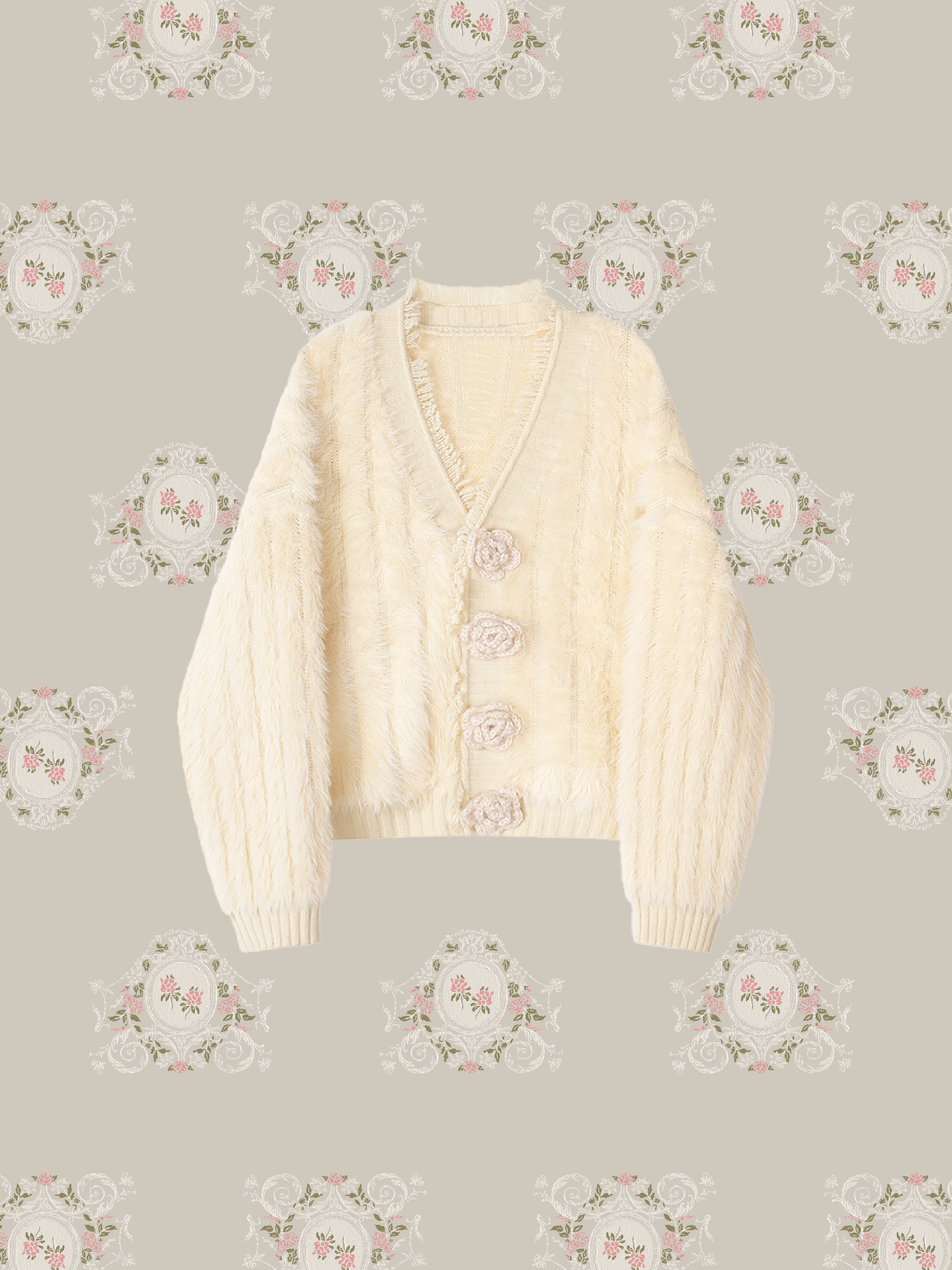 Flower Applique Fluffy Cardigan/フラワーアップリケふわふわカーディガン