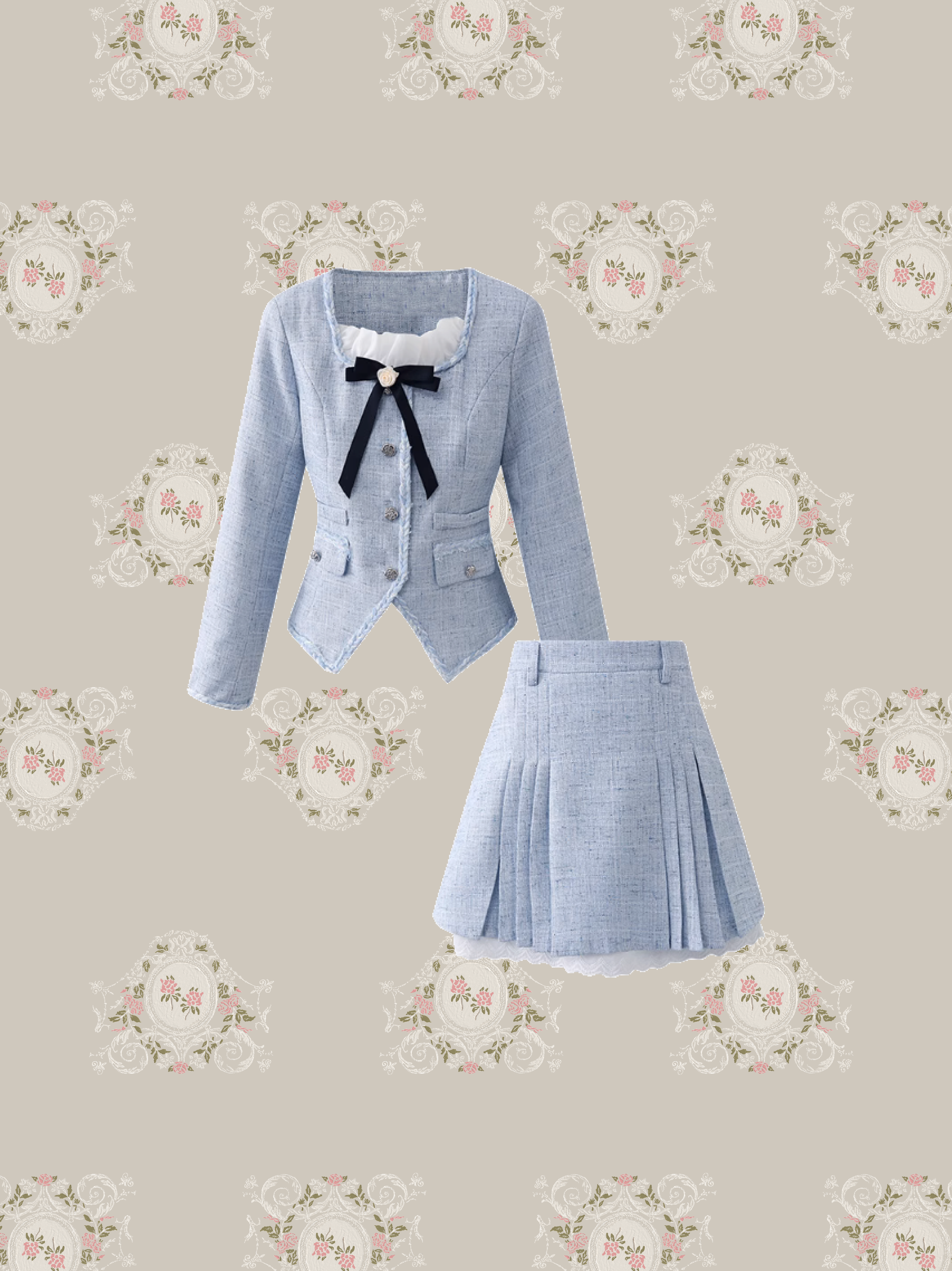 Elegant Blue Ribbon Jacket Set-Up/エレガントブルーリボンジャケットセットアップ