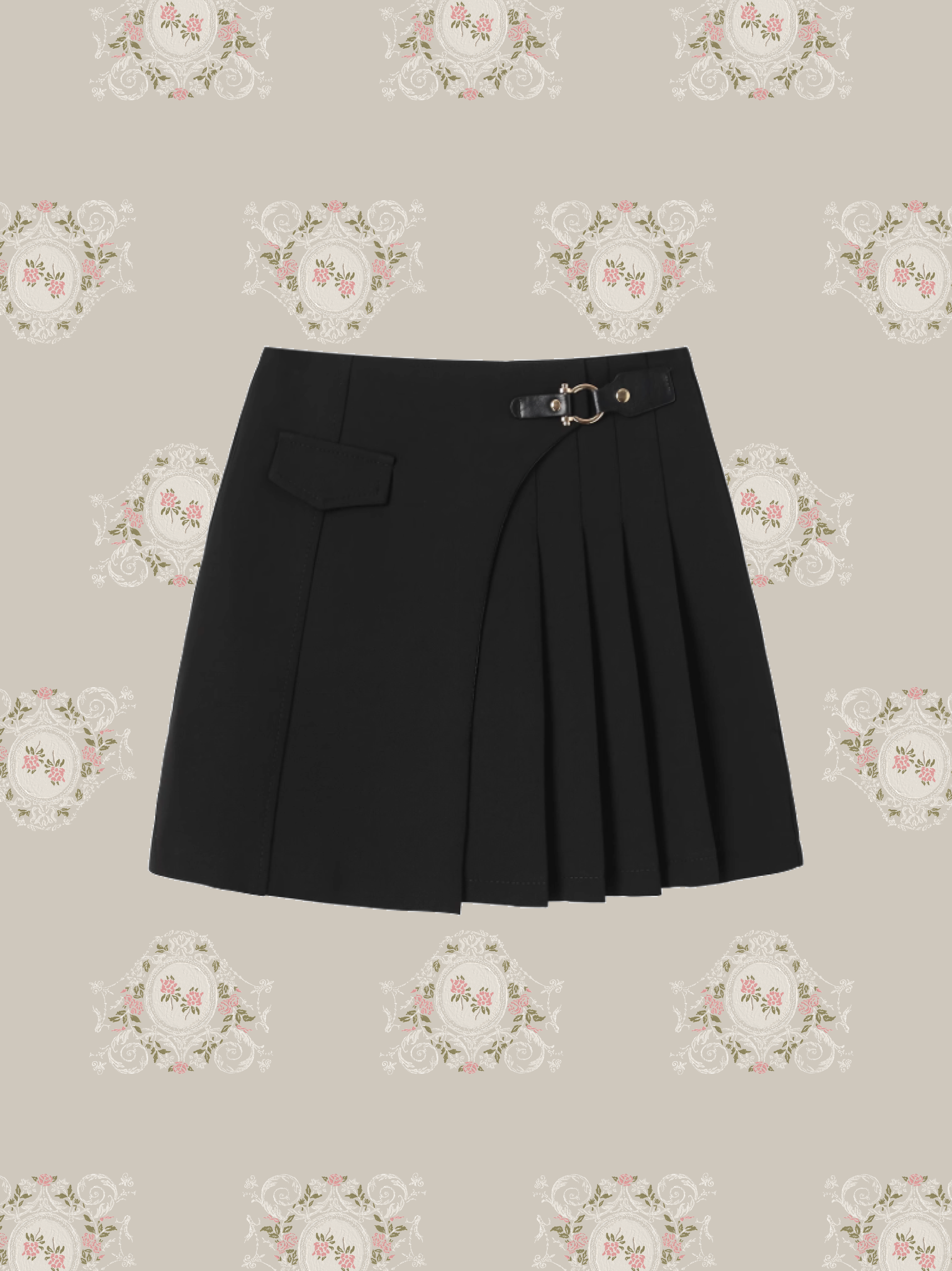 Asymmetry Side Pleats Mini Skirt/アシンメトリーサイドプリーツミニスカート