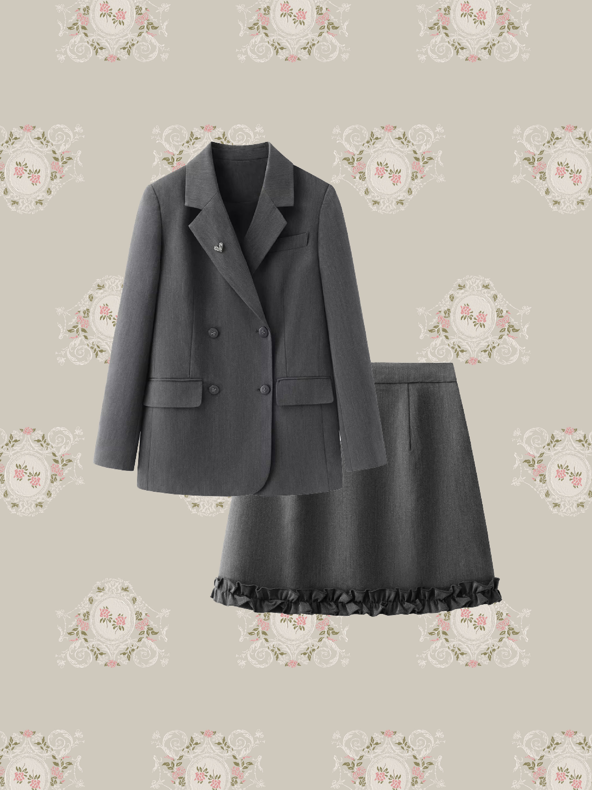 Double Button Frill Skirt Jacket Set Up/ダブルボタンフリルスカート