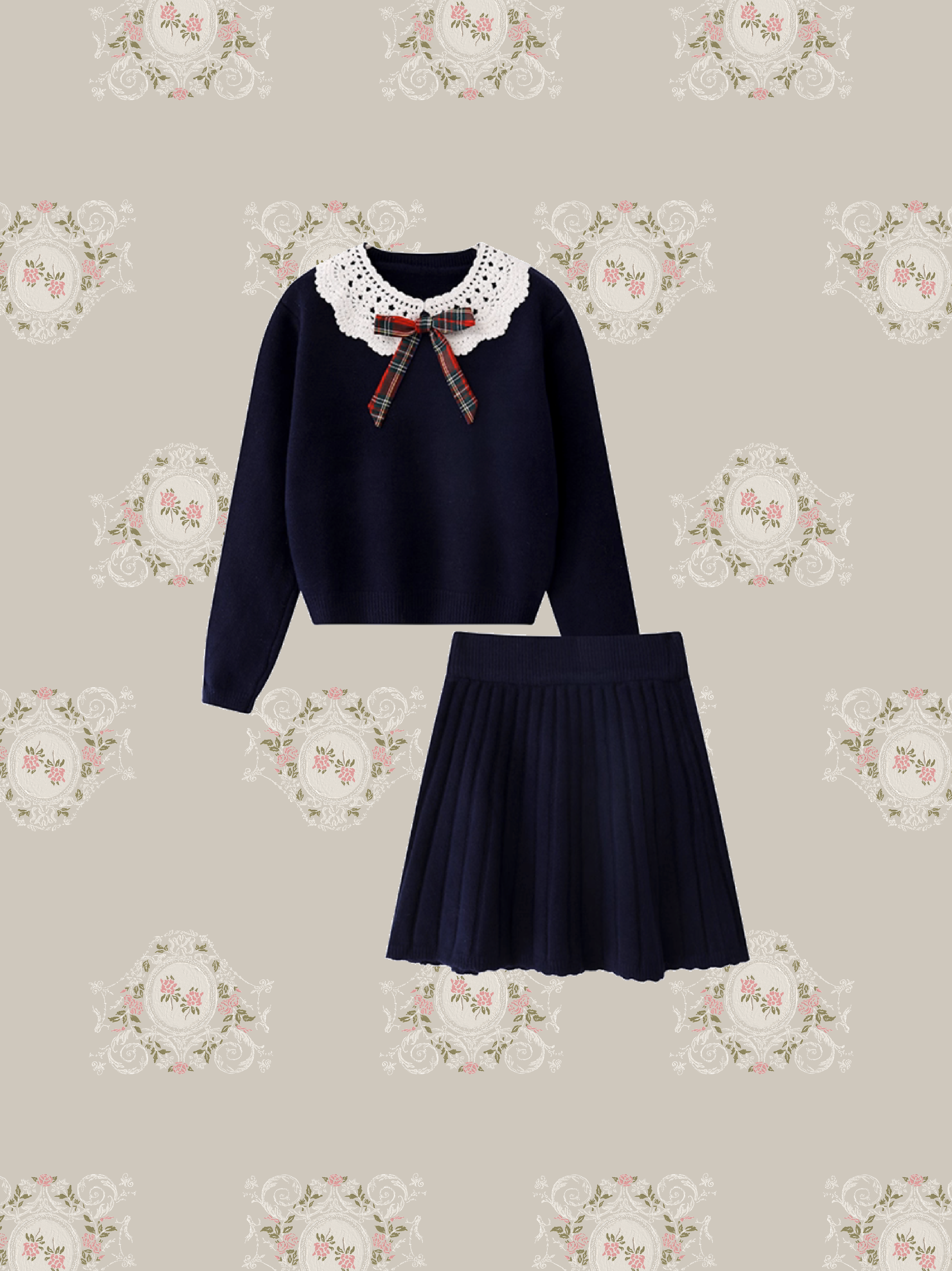 Preppy Lace Collar Knit Set Up/プレッピーレースカラーニットセットアップ