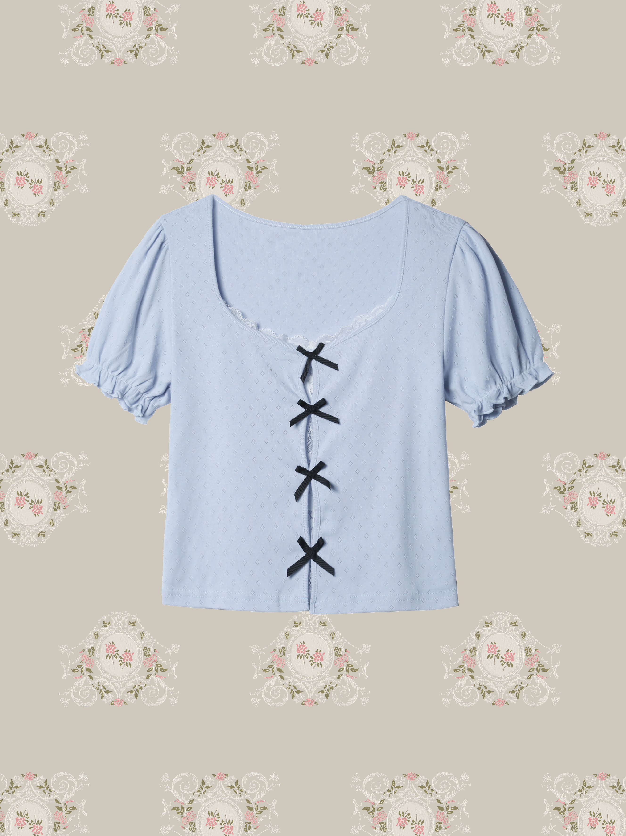 Lace Docking Puff Sleeve T/レースドッキングパフスリーブTシャツ