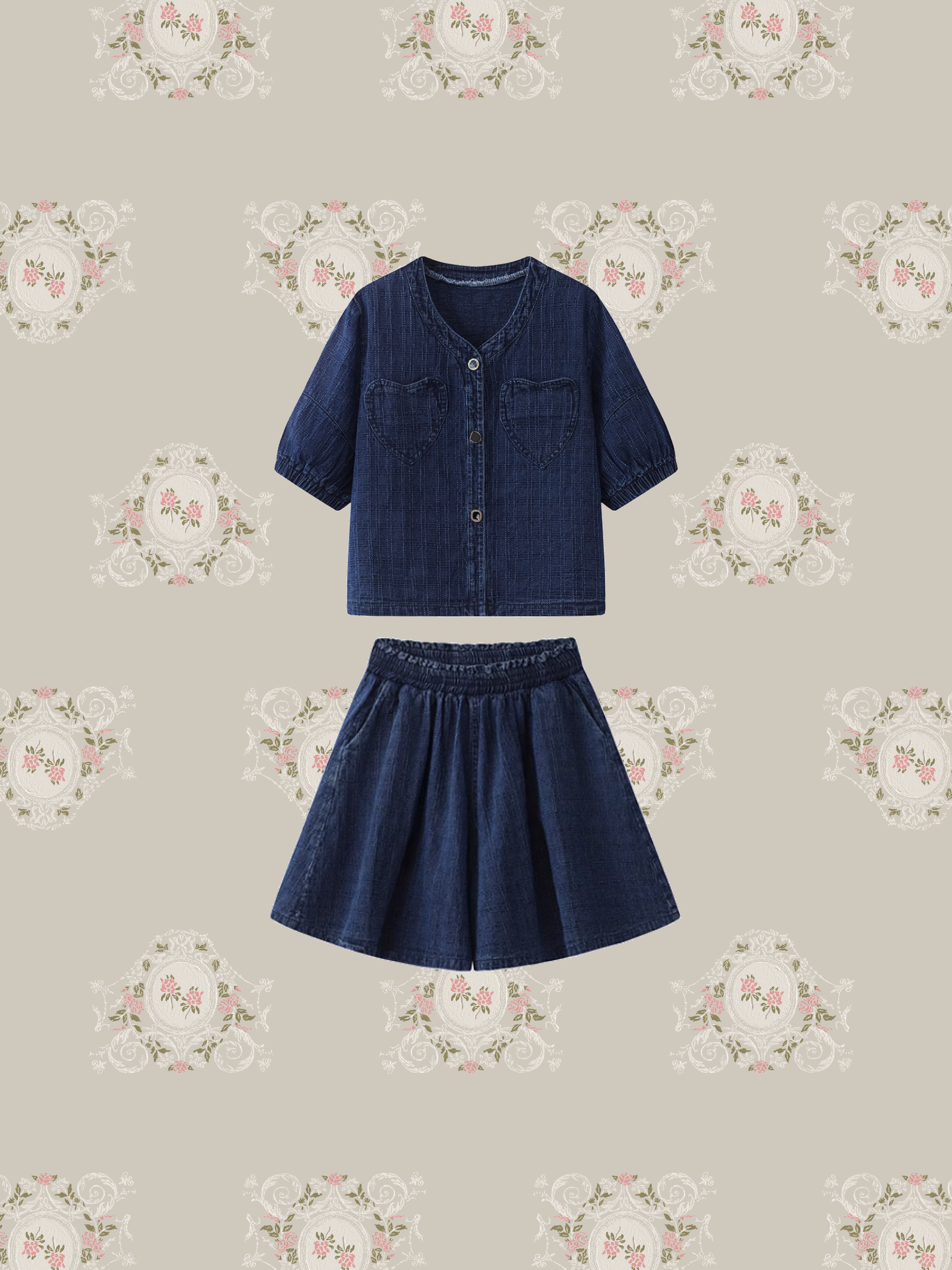 Heart Pocket Denim Pants Set Up/ハートポケットデニムセットアップ