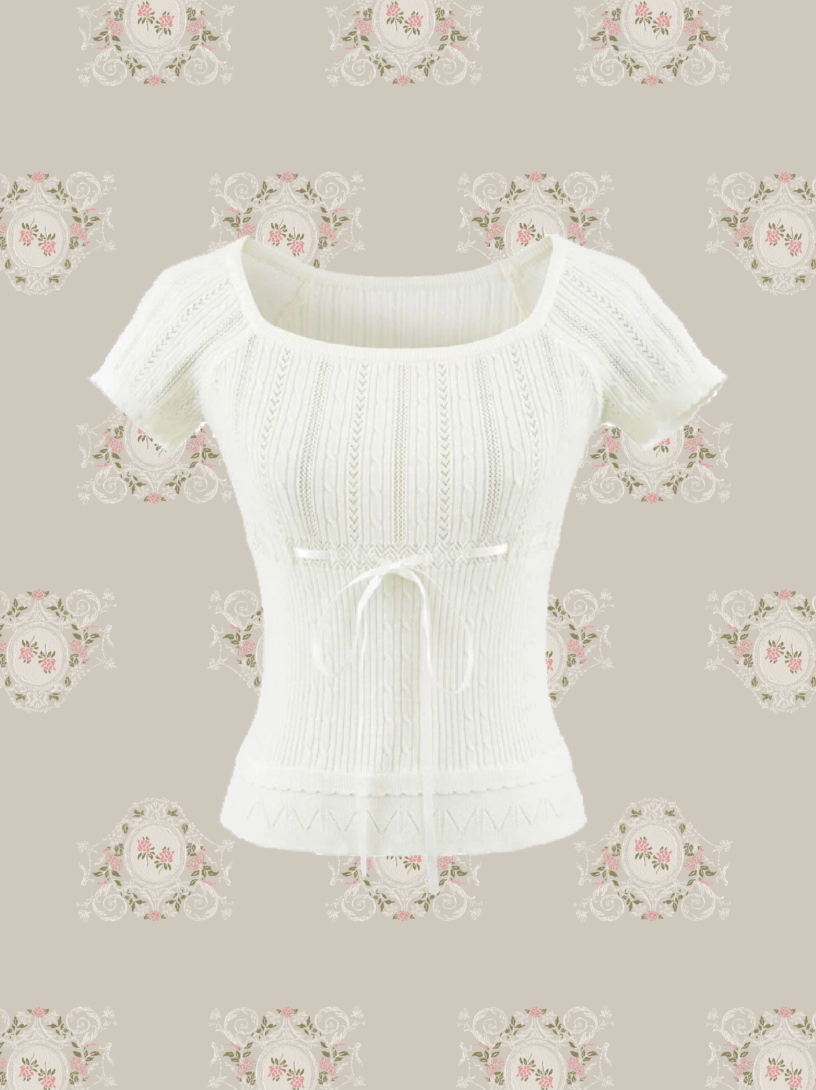 Square Neck Drawstring Knit Top/スクエアネックドローストリングニットトップス