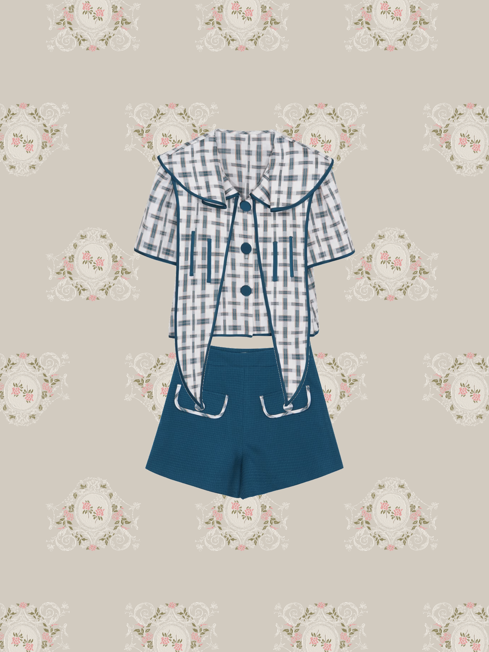 Green Piping Short Pants Set-Up/グリーンパイピングショート