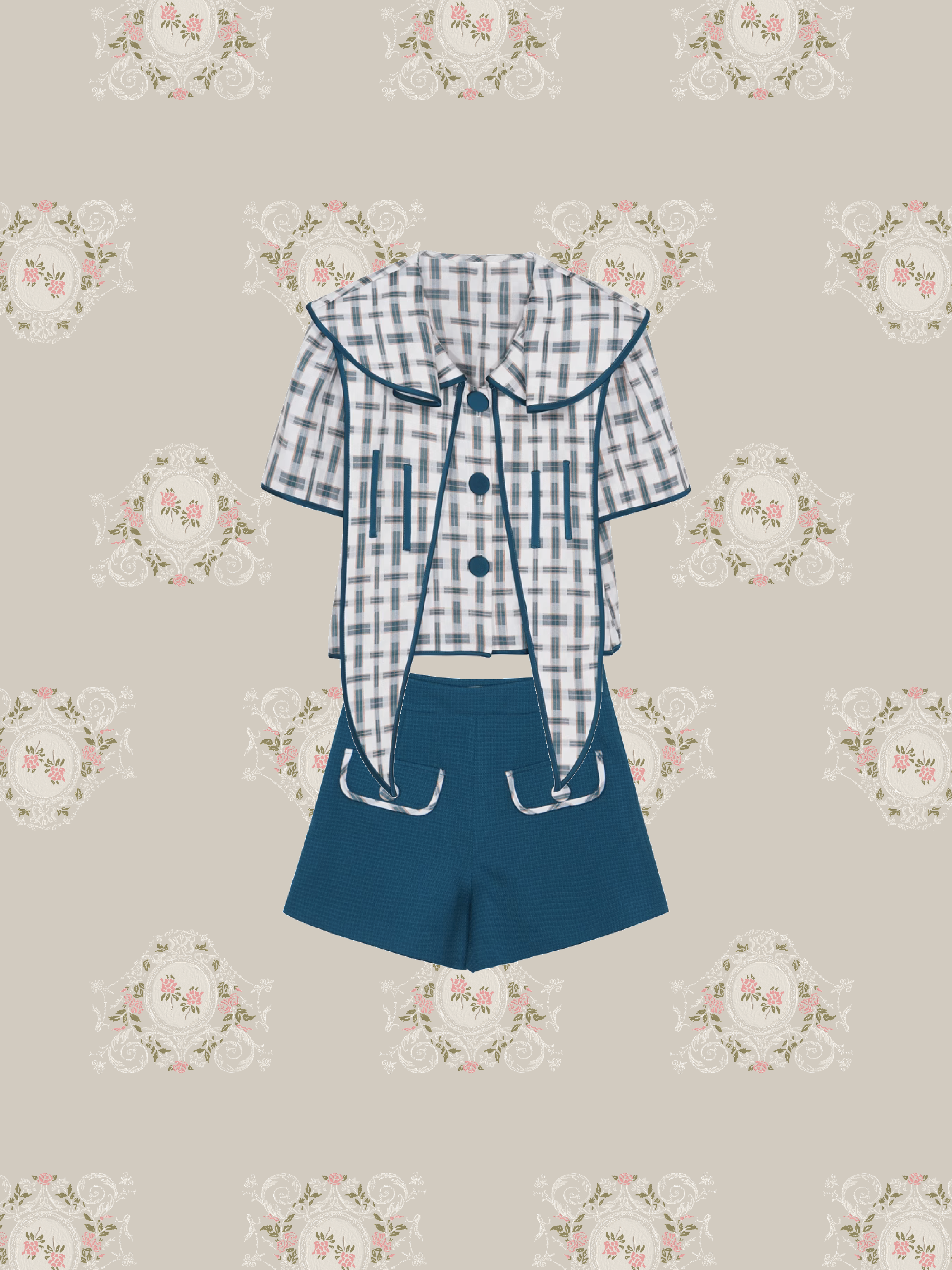 Green Piping Short Pants Set-Up/グリーンパイピングショートパンツセットアップ