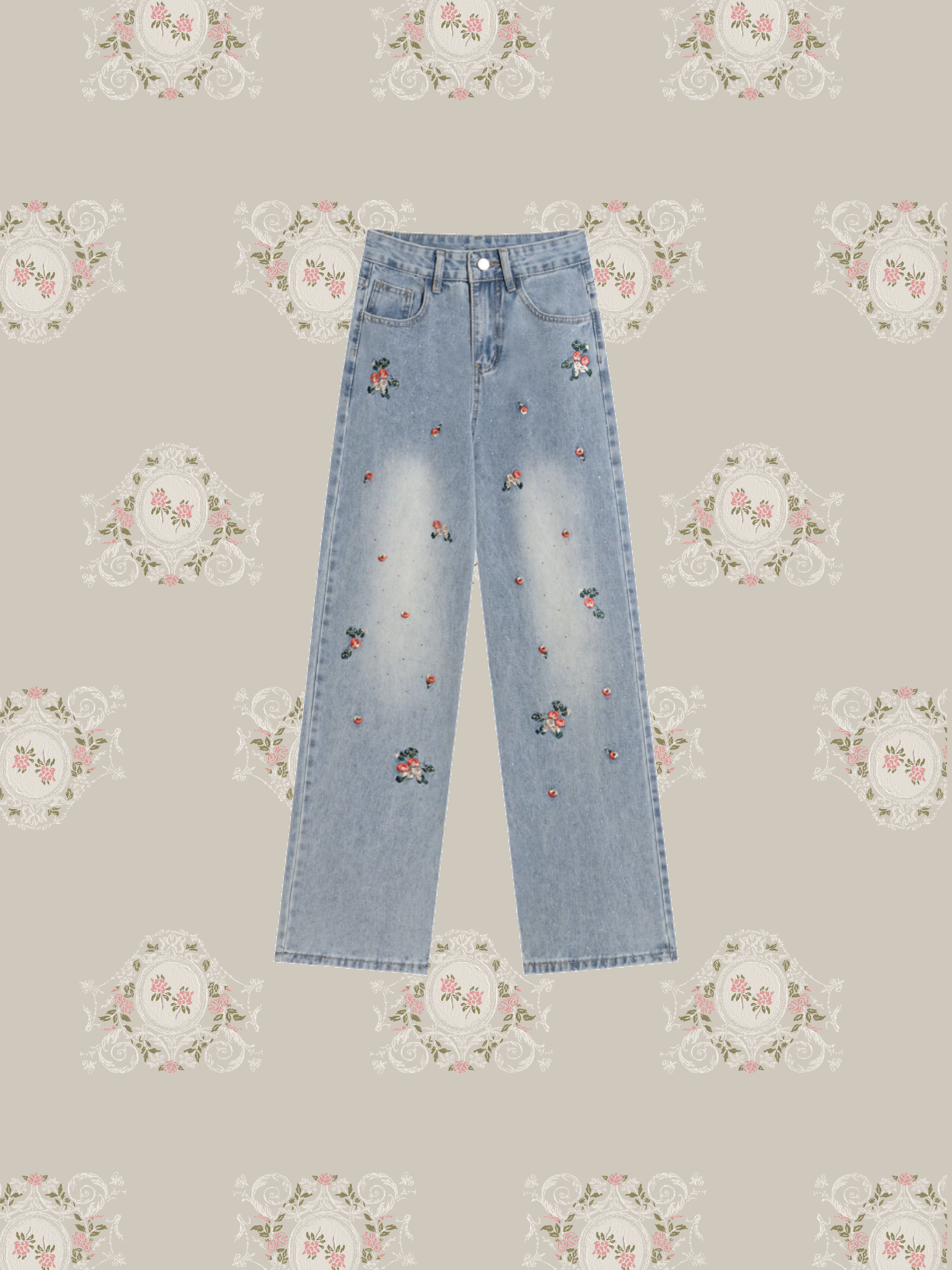 Floral Embroidery Beads Denim Pants/花刺繍ビーズデニムパンツ