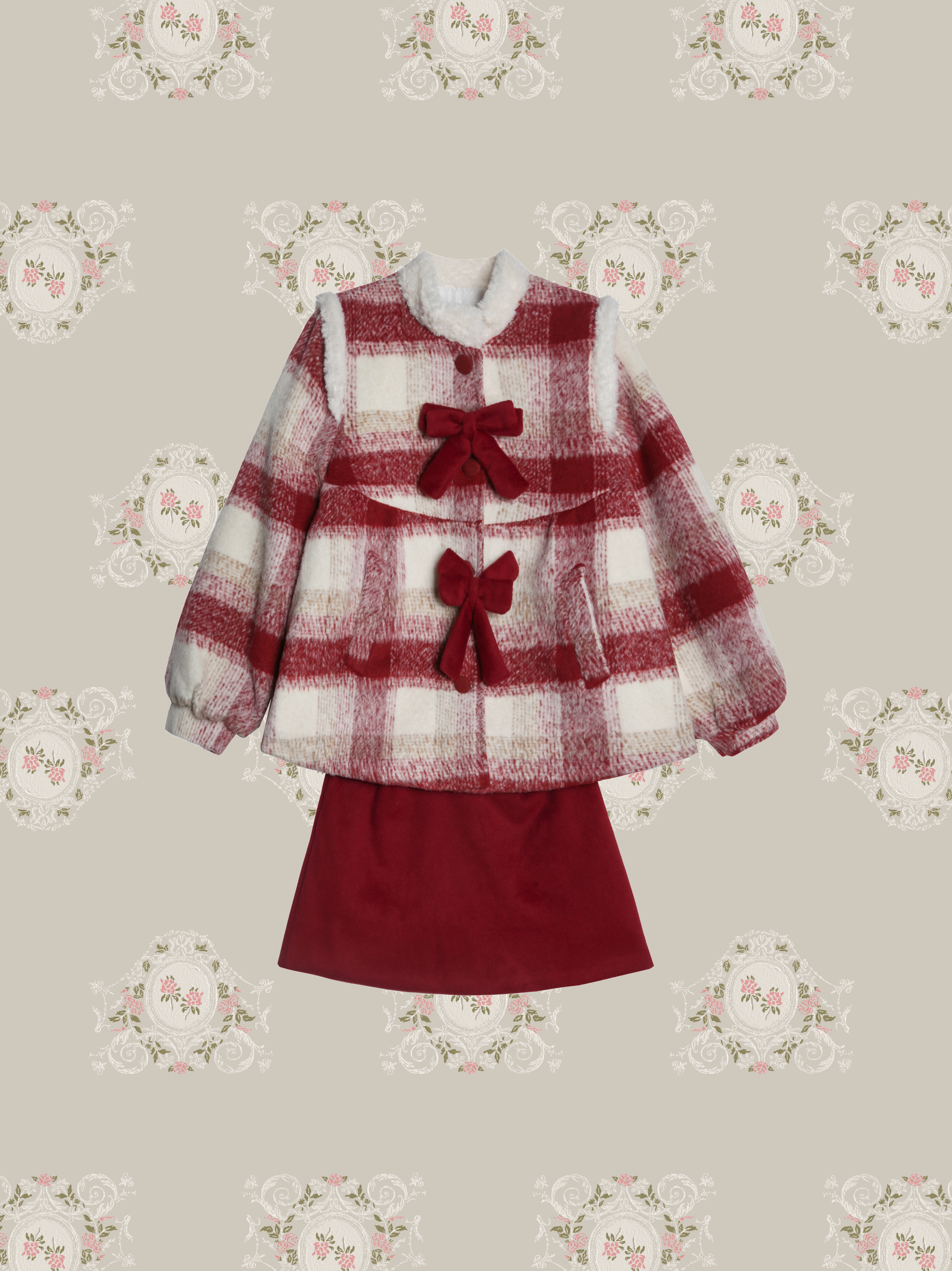 Cheerful Red Plaid Down Coat Set Up/レッドチェック柄ダウンコートセットアップ
