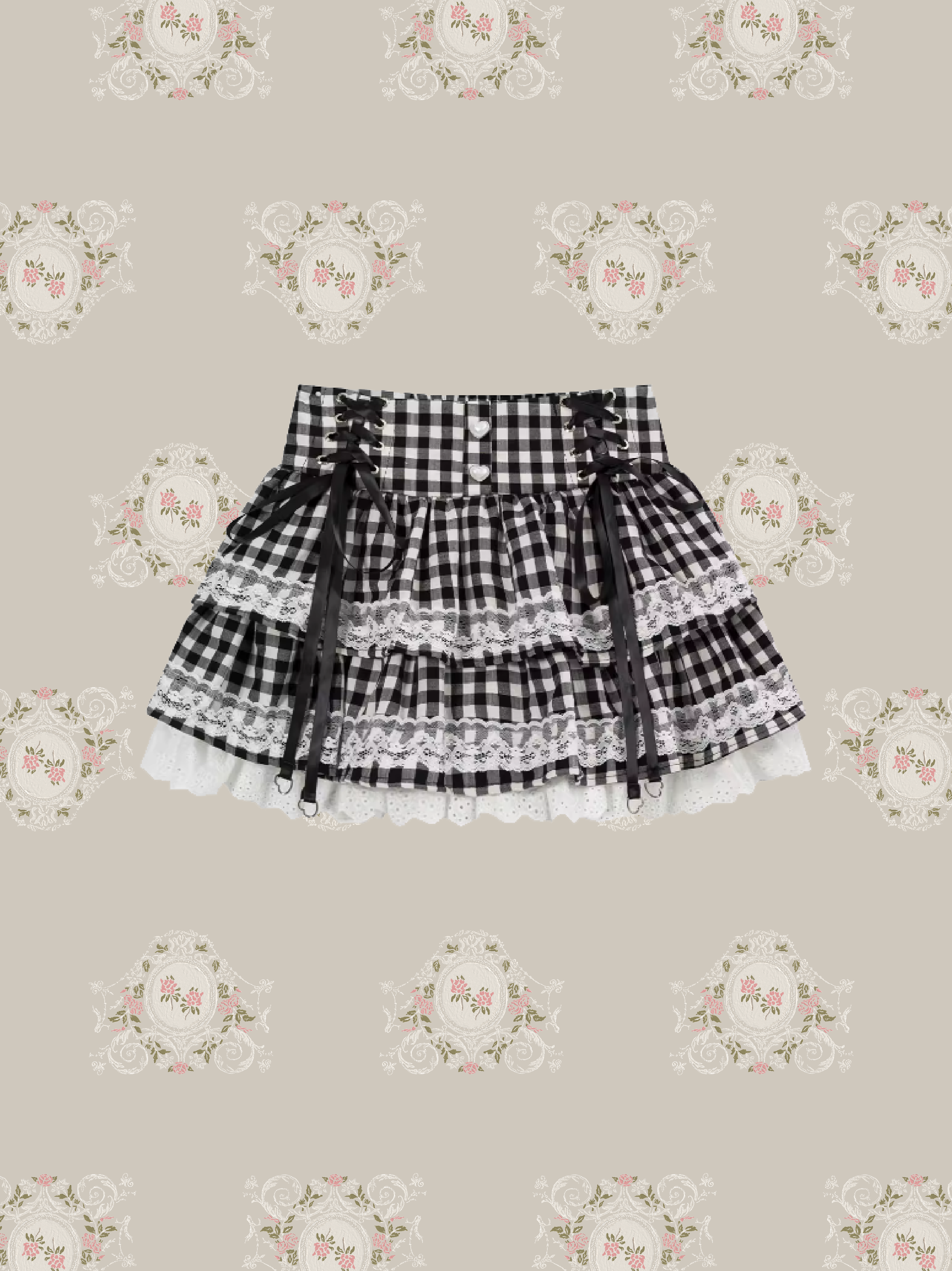Sweet Plaid Lace Up Flare Skirt/スイートチェック柄レースアップフレアミニスカート