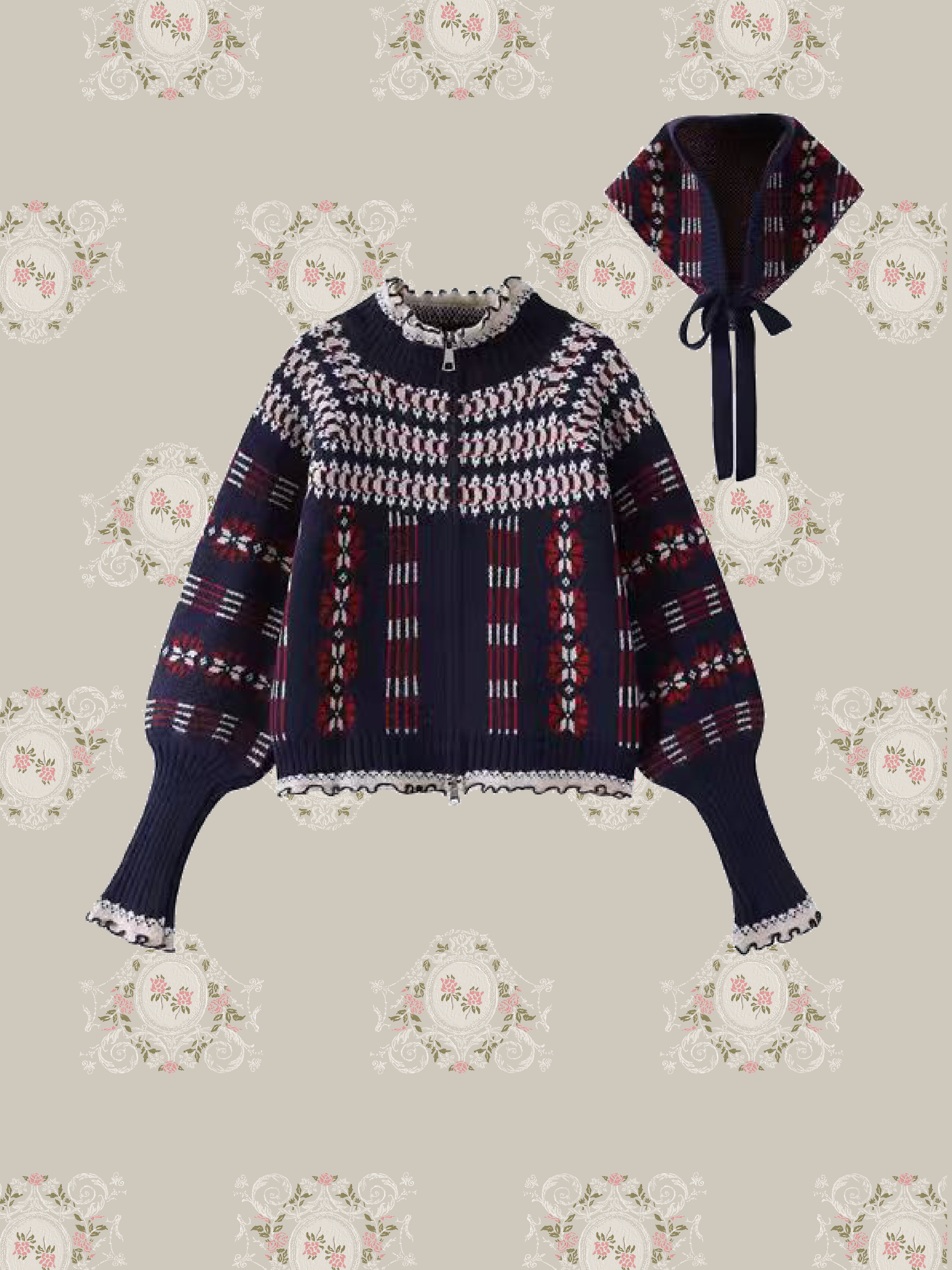 Jacquard Cardigan With Head Piece/ヘッドドレス付きジャカードカーディガン