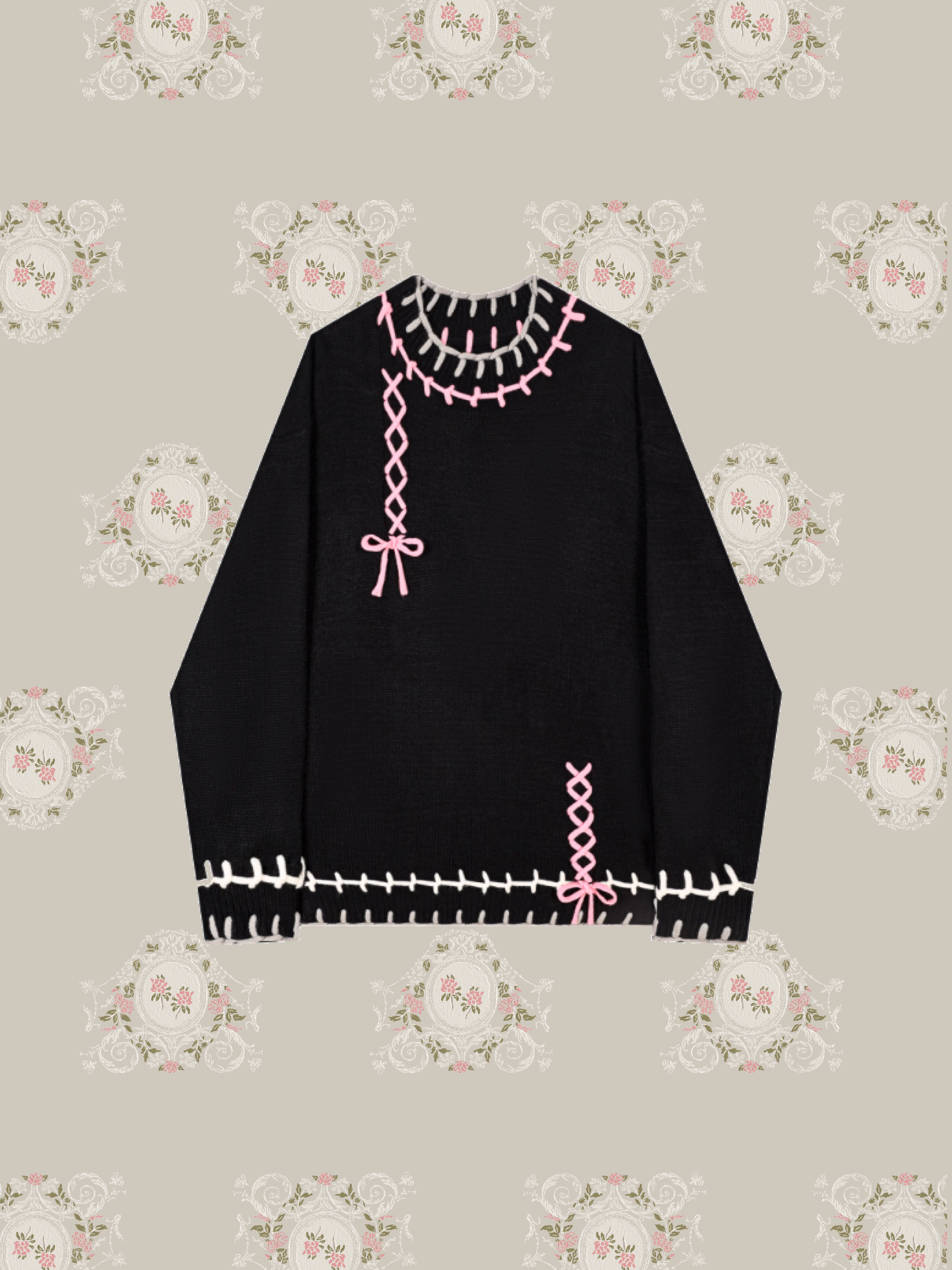 Lace up Ribbon Broken Knit/レースアップブロークンニット
