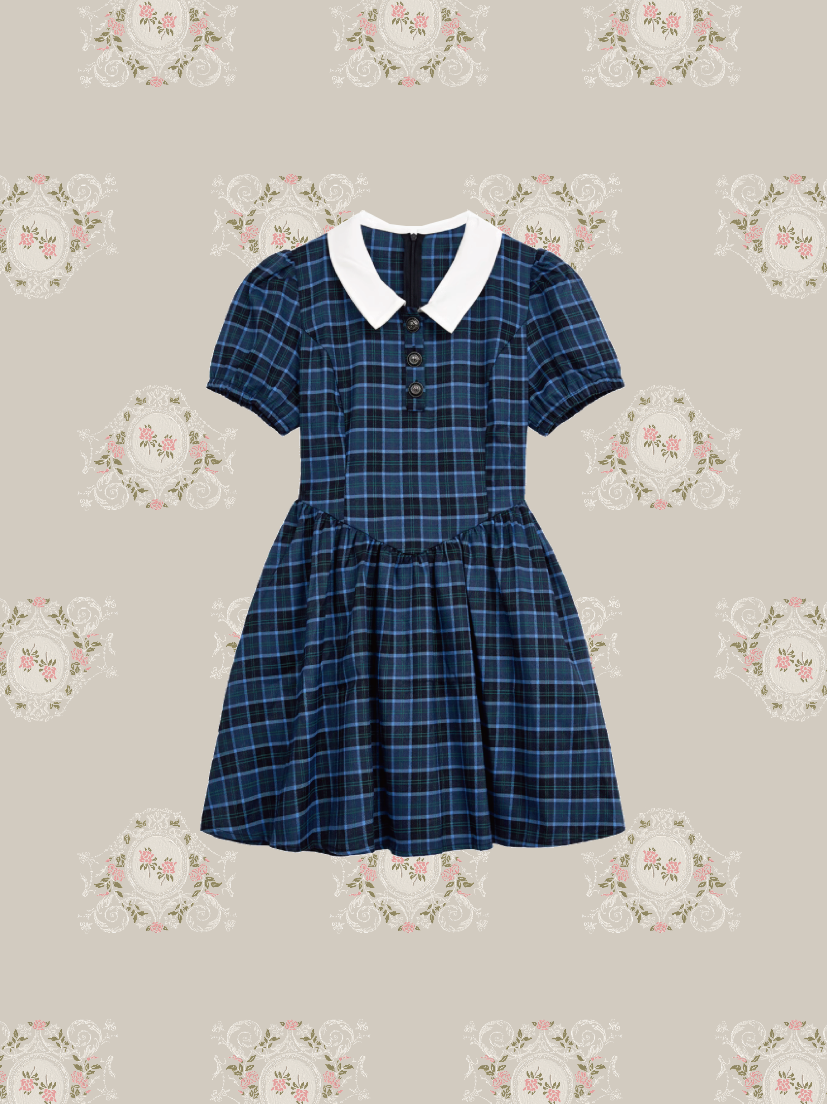 Baby Collar Blue Check Dress/ベビーカラーブルーチェックドレス
