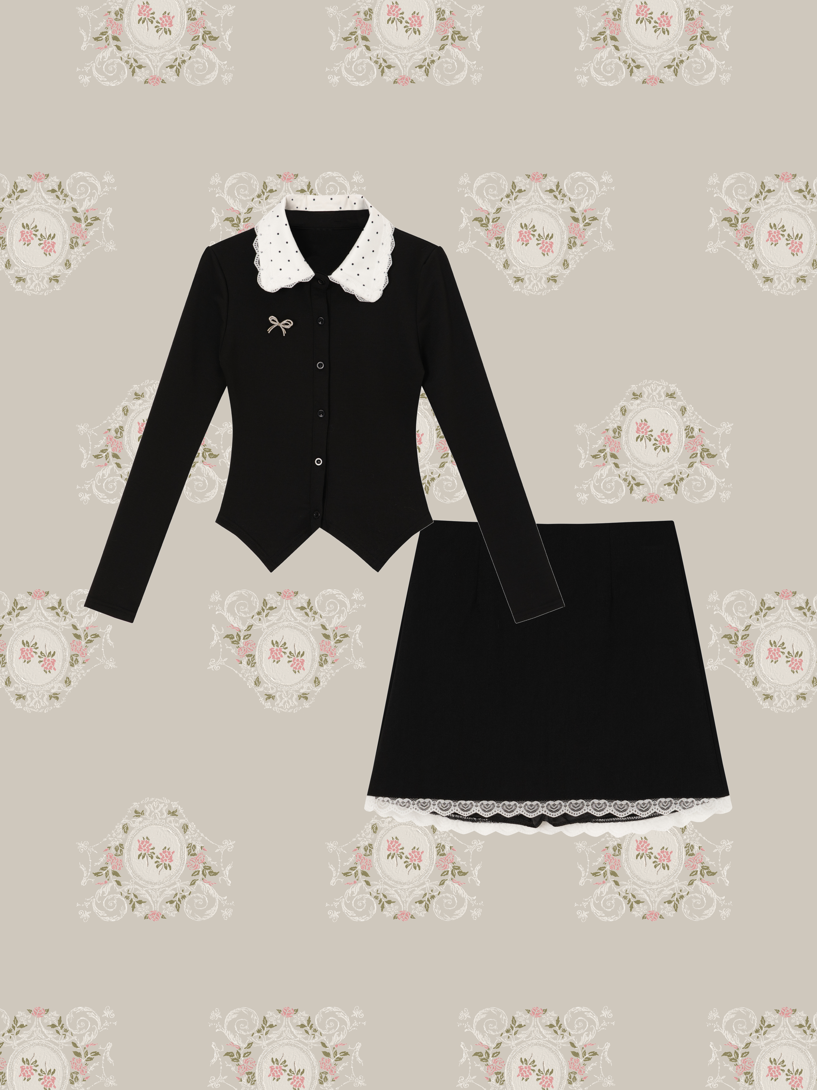 Sweet Dot Collar Knit Set Up/スウィートドットカラーニットセットアップ