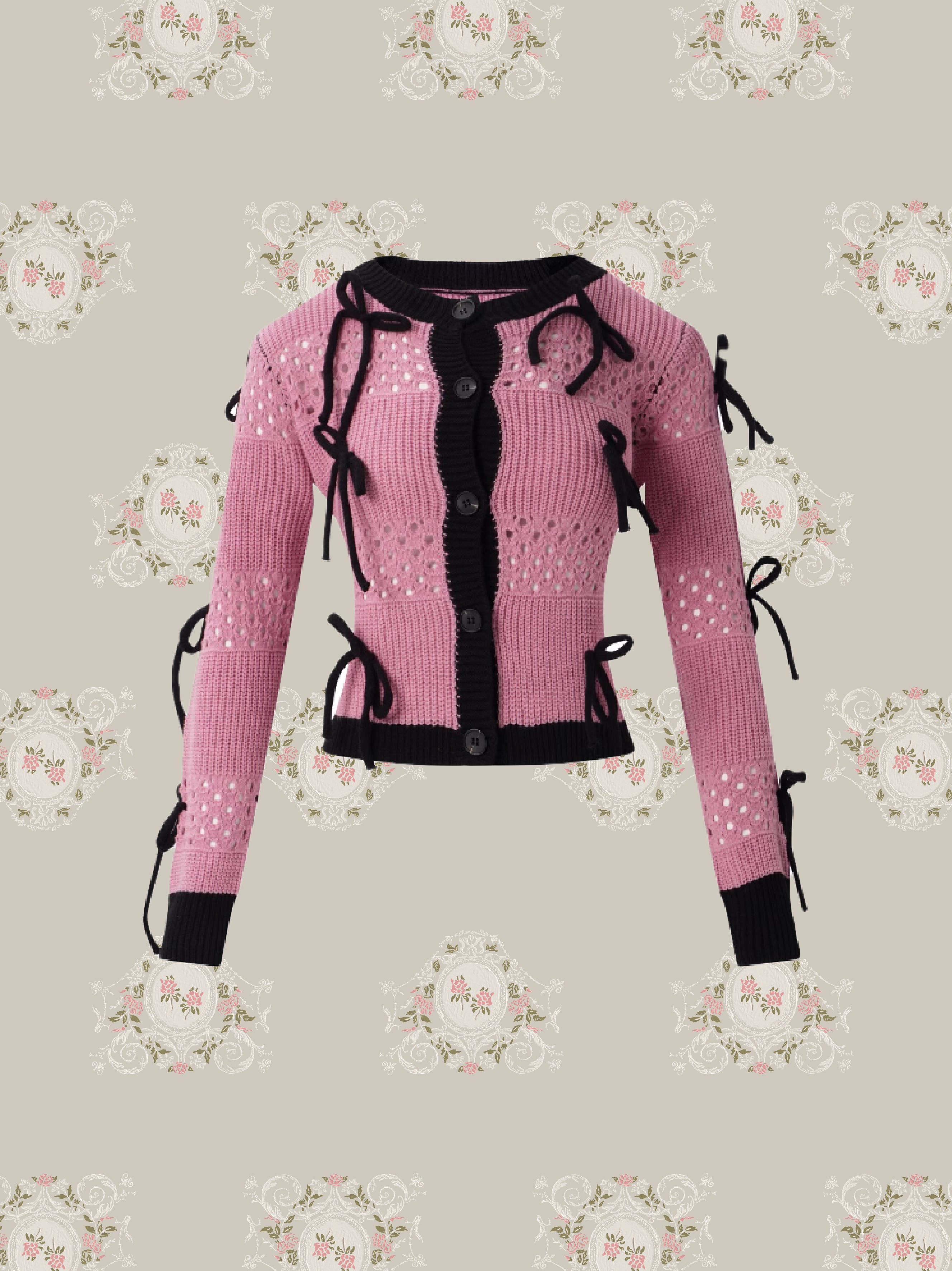 Ribbon Applique Cropped Cardigan/リボンアップリケクロップドカーディガン