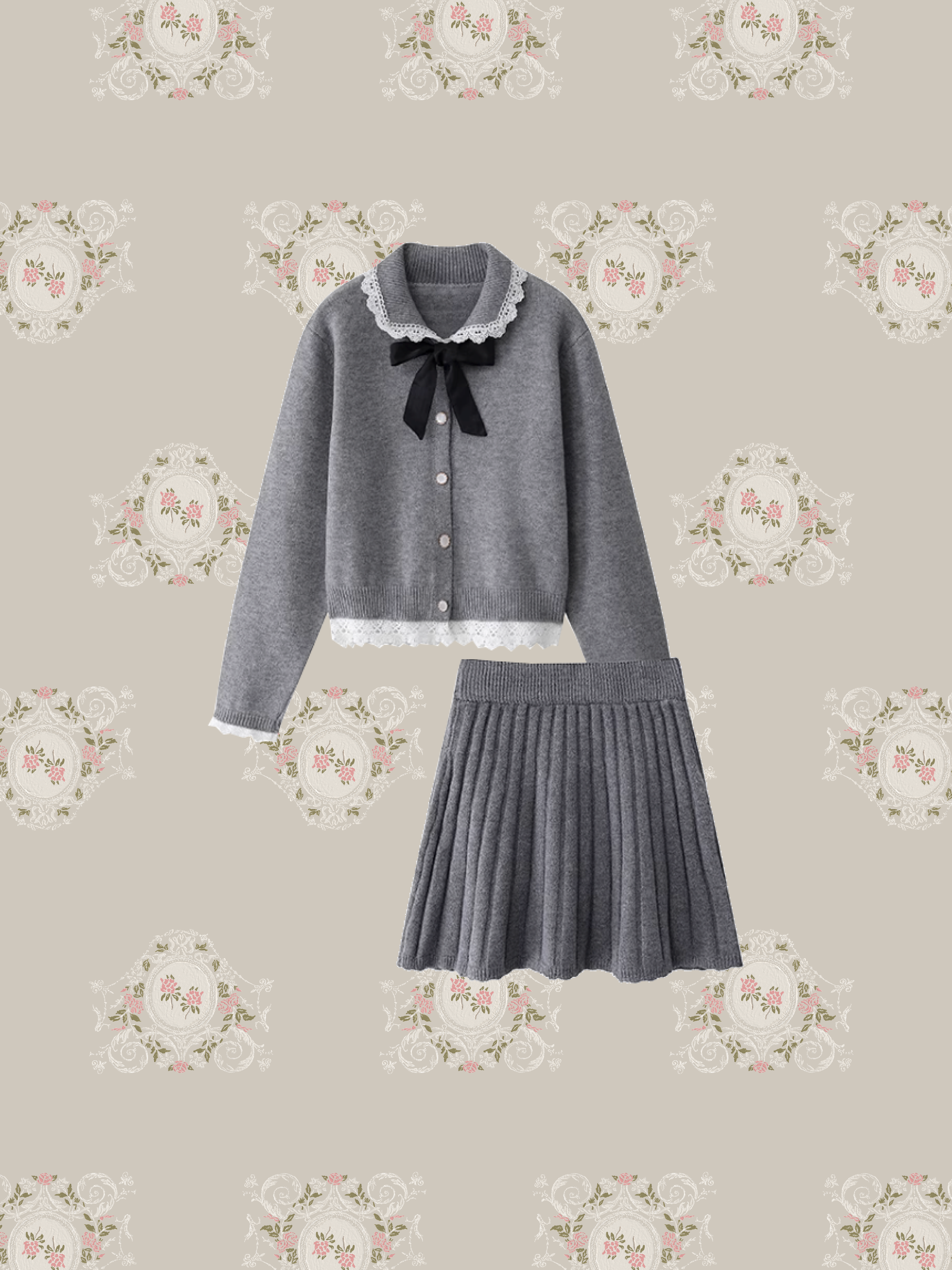 Ribbon Collar Knit Set Up/リボンカラーニットセットアップ