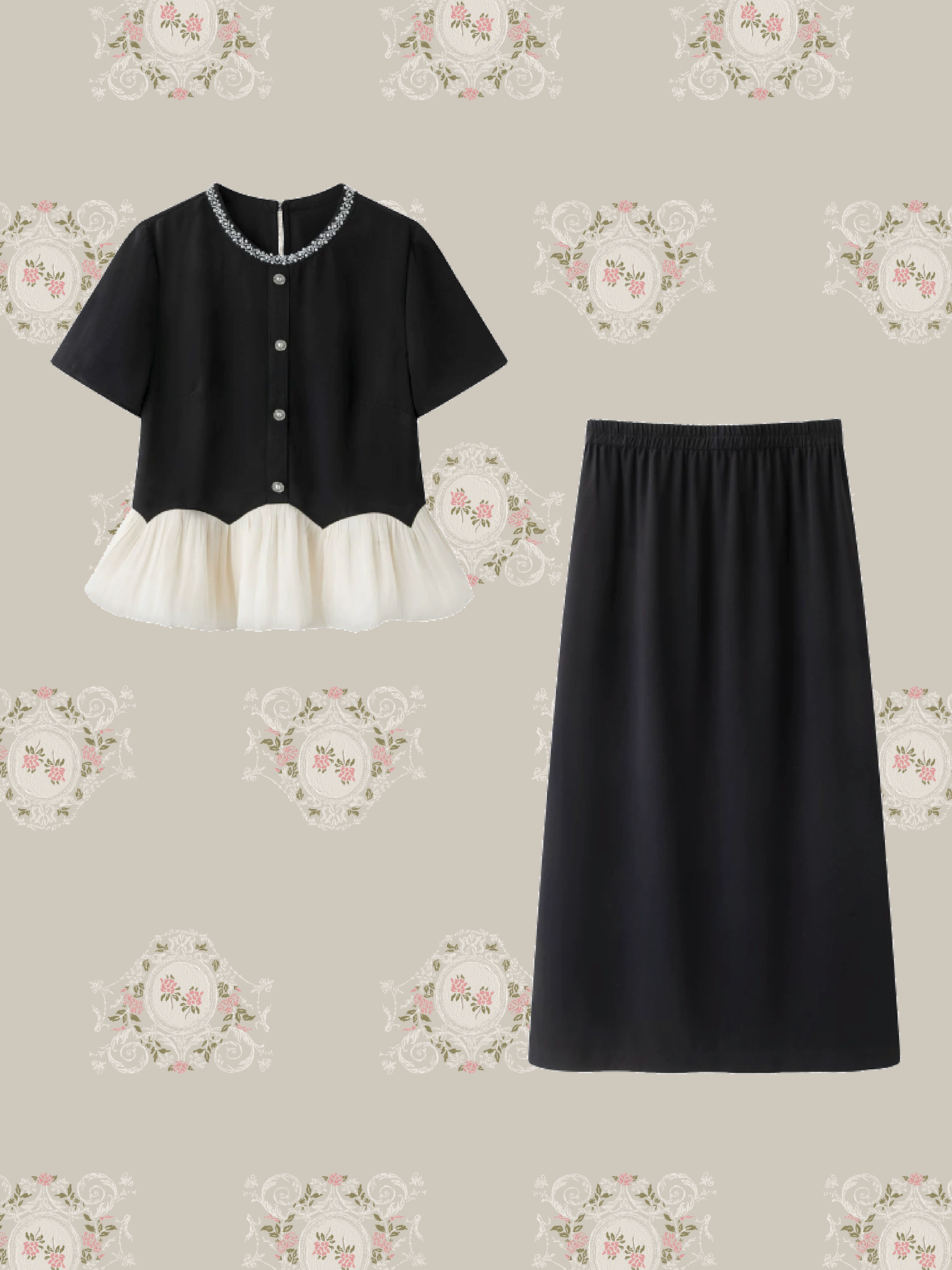 Beads Flare Top Long Skirt Set Up/ビーズフレアトップスロングスカートセットアップ