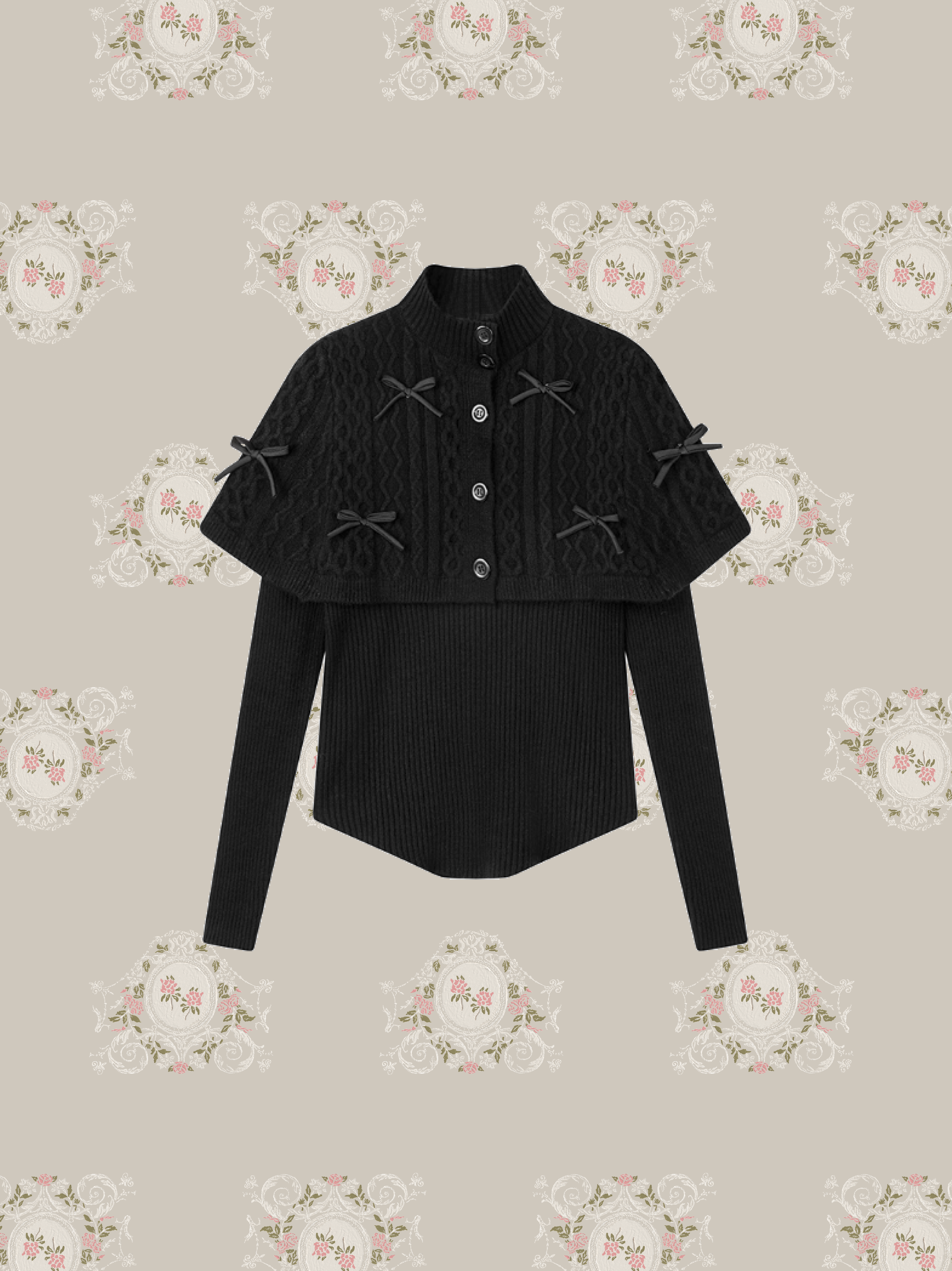 Many Ribbon Cape Knit/リボンケープニット