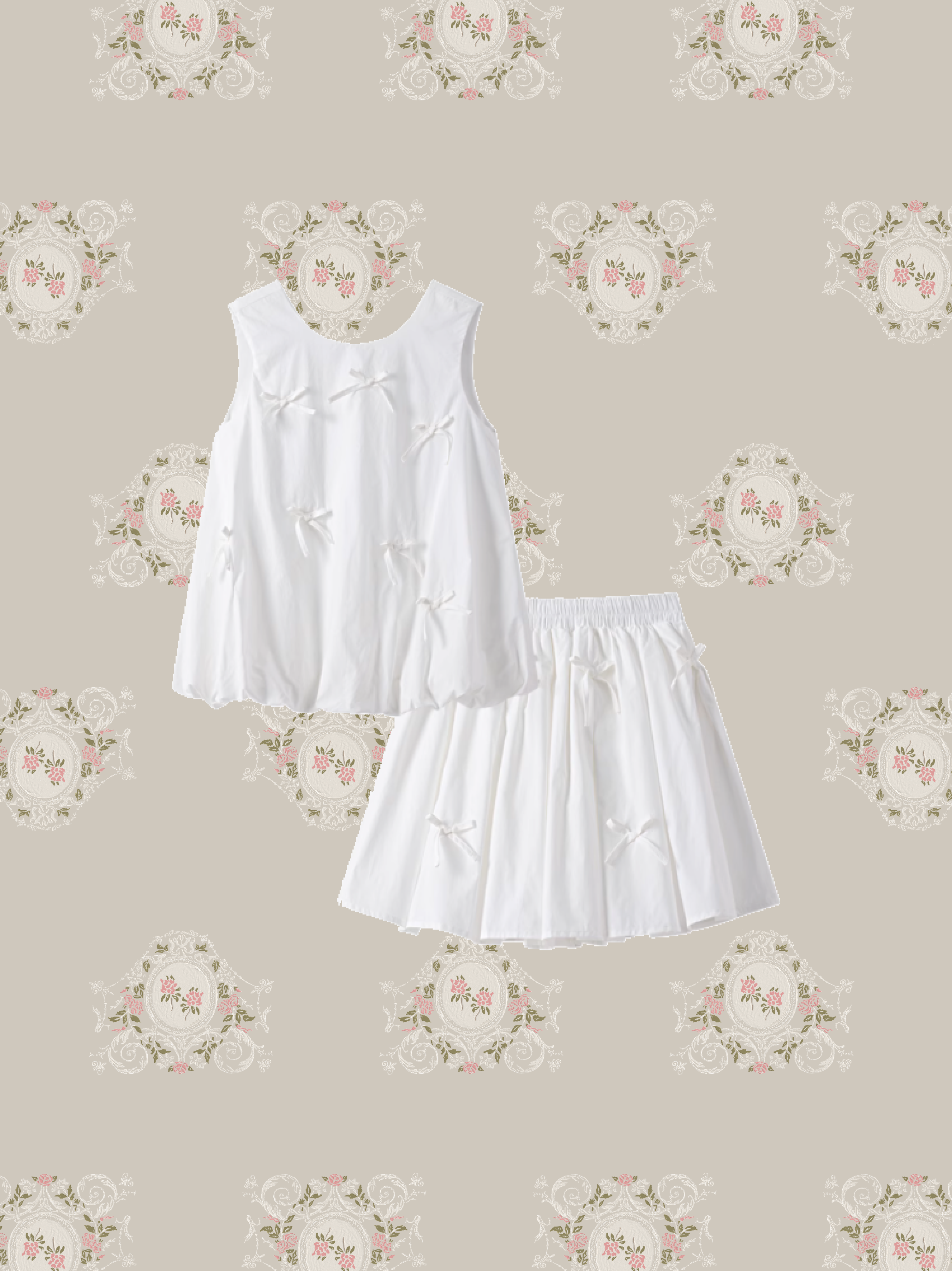 Sweet Ribbon Applique Balloon Vest Set Up/スイートリボンアップリケバルーンベストセットアップ