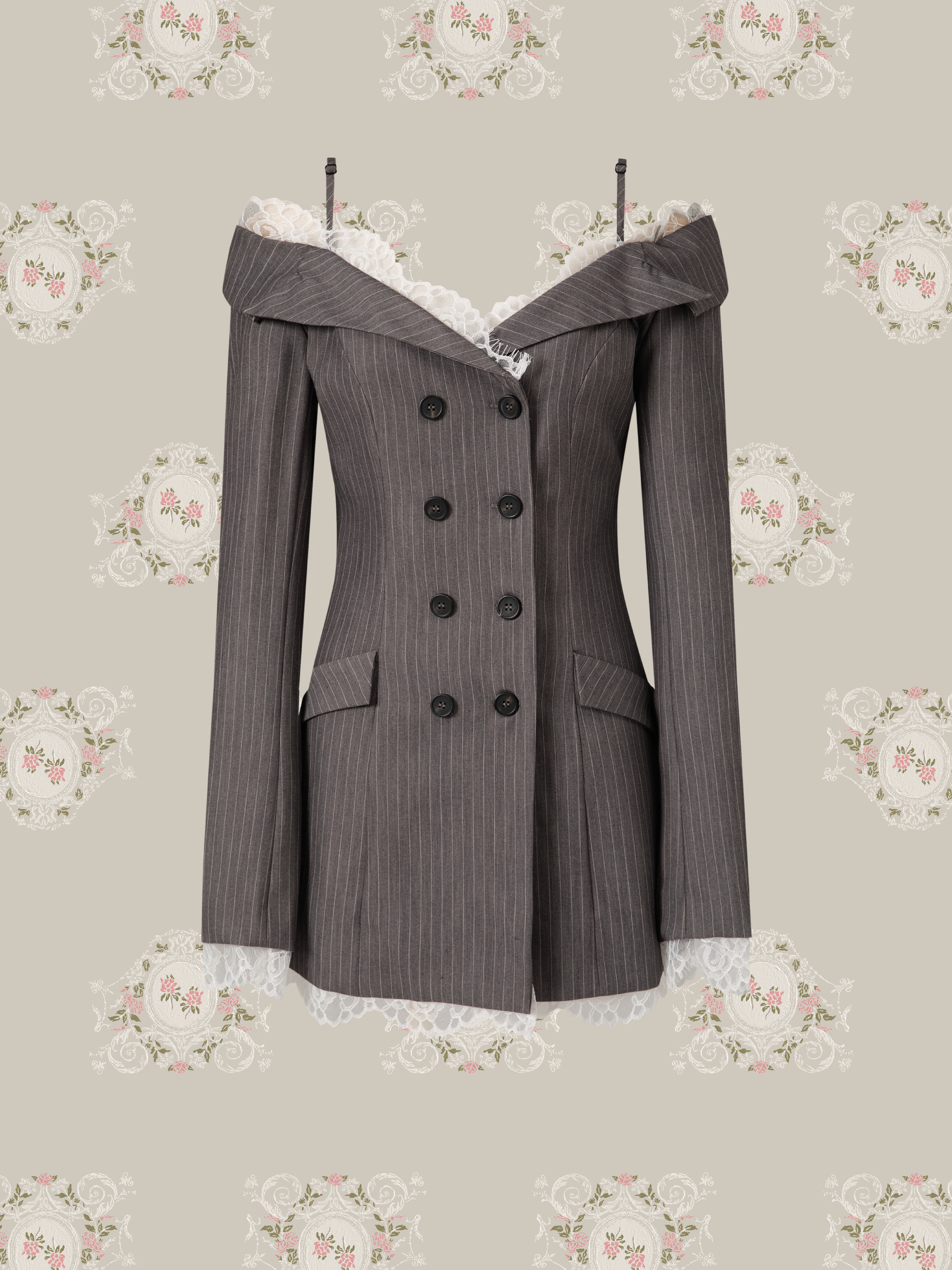 ・予約商品・Open Shoulder Lace Blazer Dress/オープンショルダーレースブレザードレス