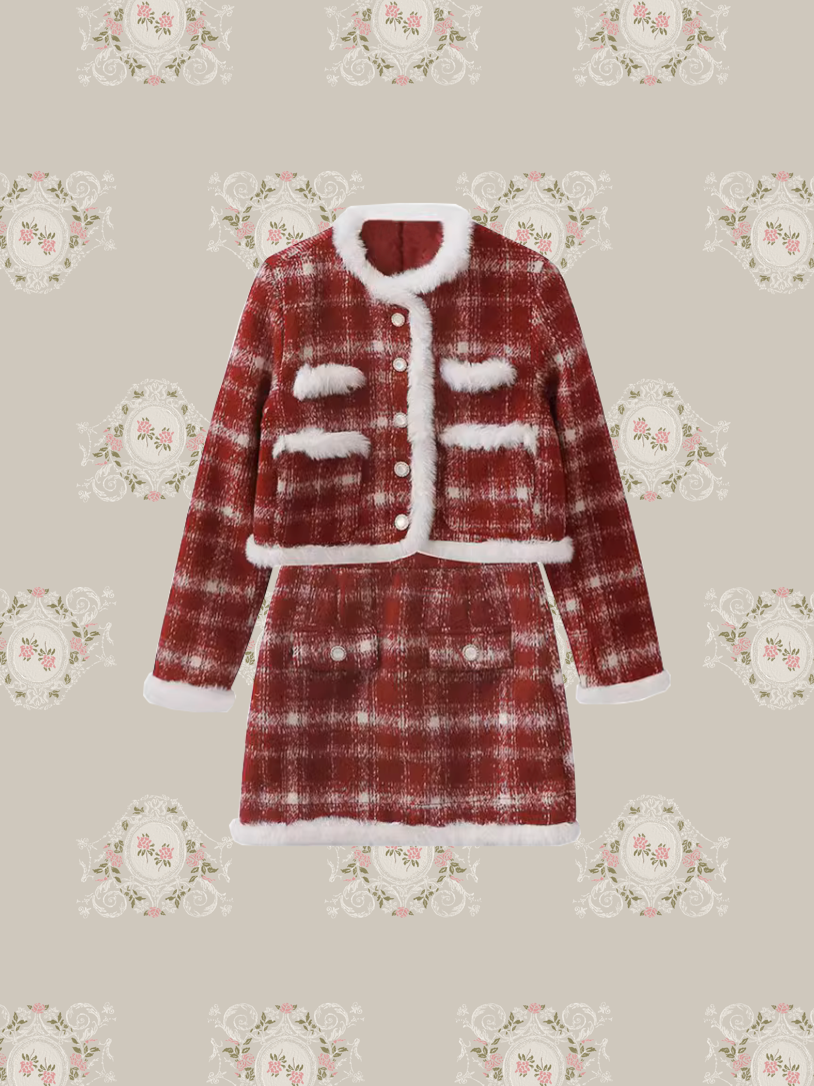 Check Fur Red Set Up Short Skirt/チェックファーレッドセットアップショートスカート