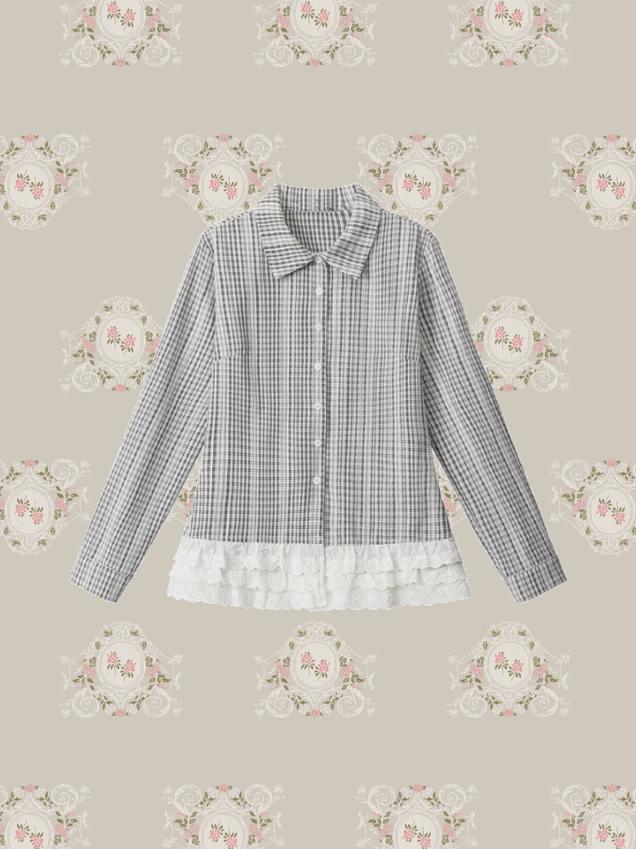 Flare Lace Stitching Plaid Shirt/フレアレースステッチチェックシャツ