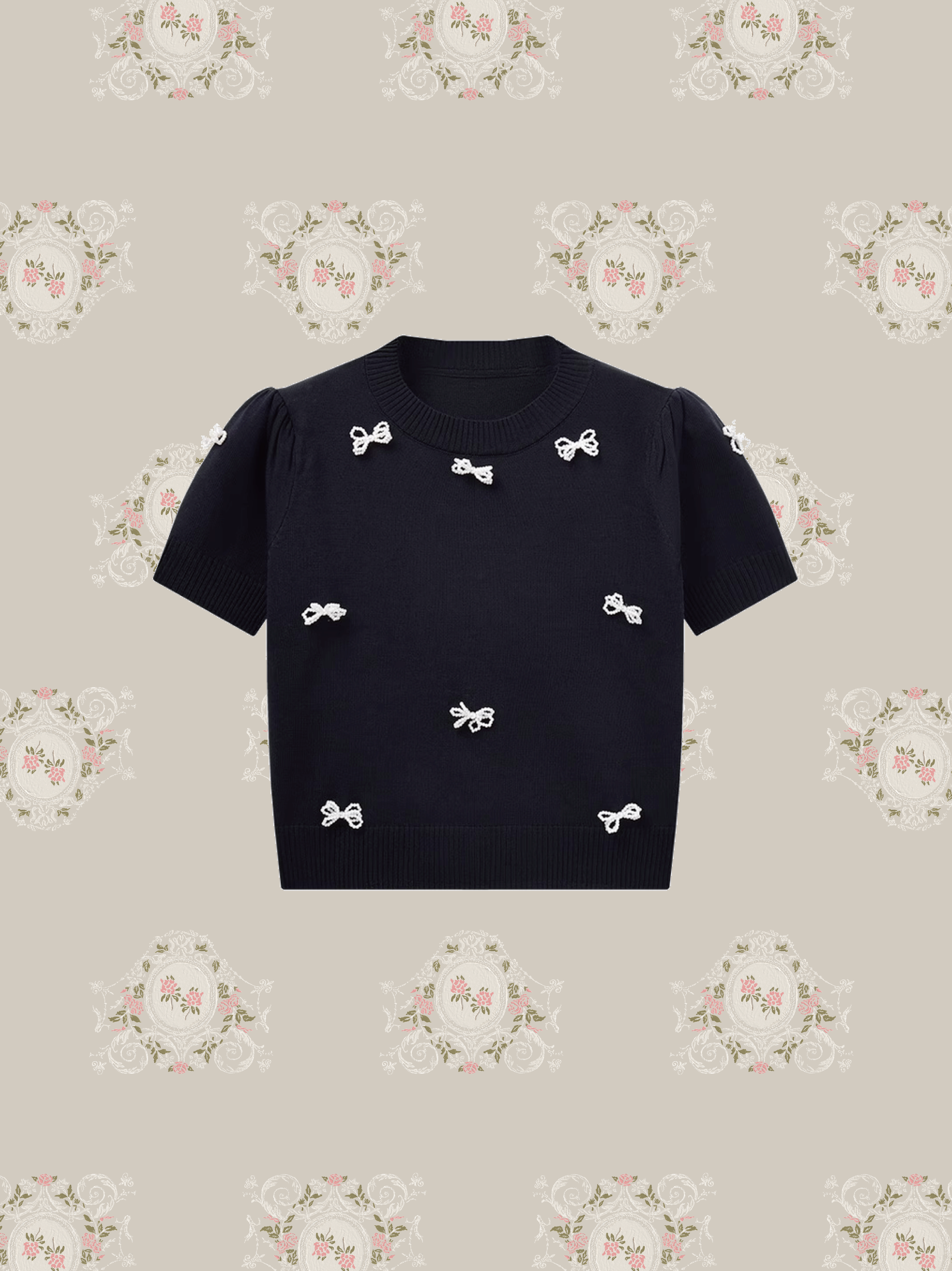 Pearl Beading Ribbon Knit Top パールビーズリボンニットトップス