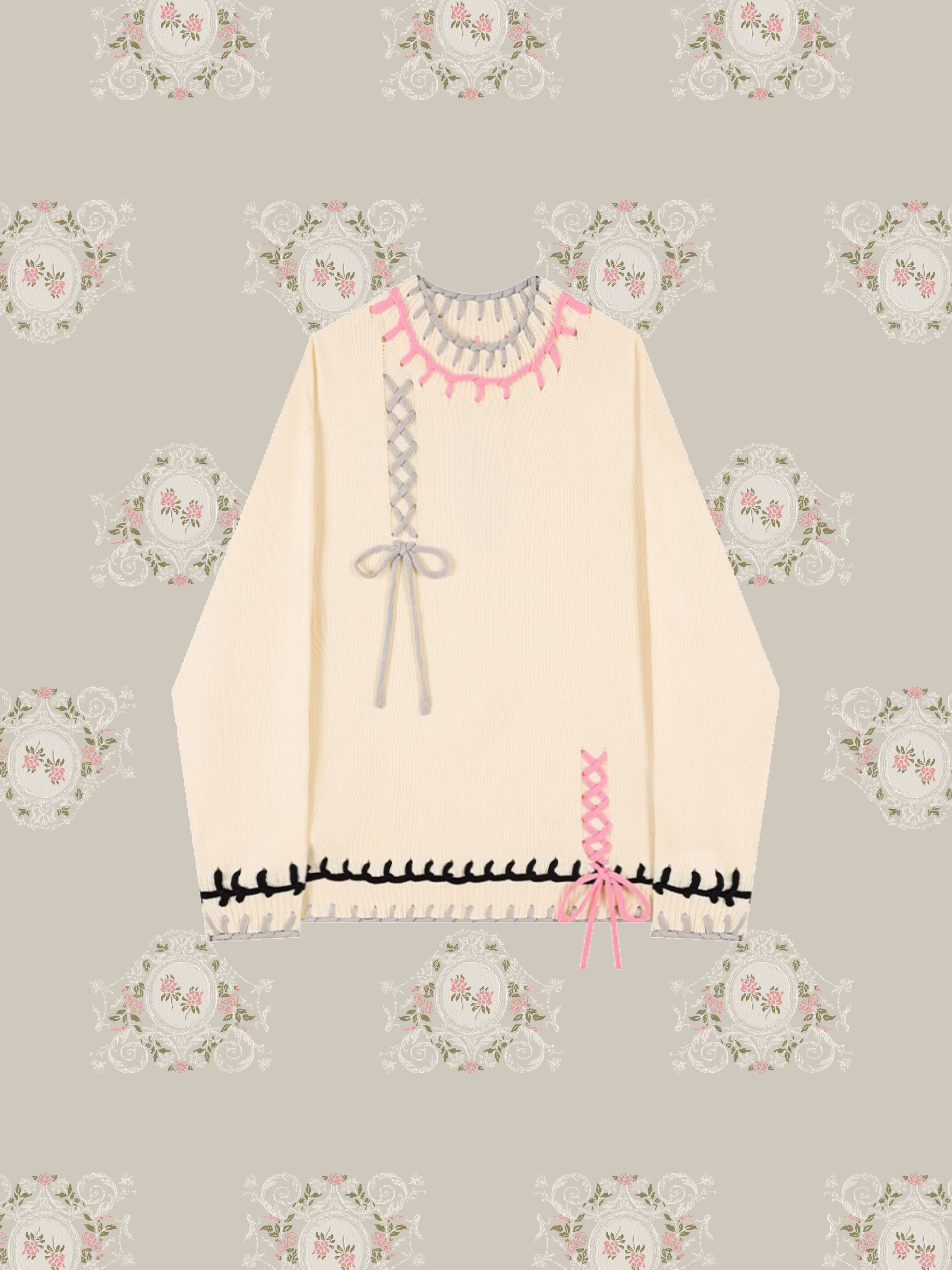 Lace up Ribbon Broken Knit/レースアップブロークンニット