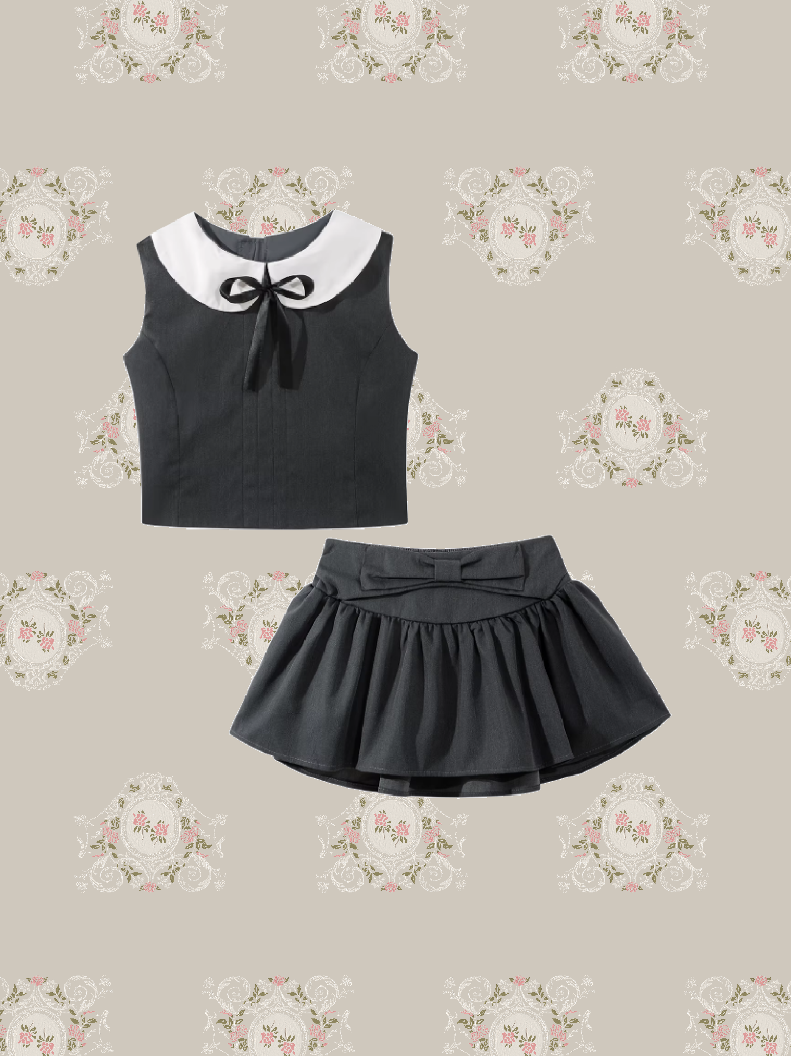 Doll Collar Vest With Flare Mini Skirt/ドールカラーベストフレアミニスカート