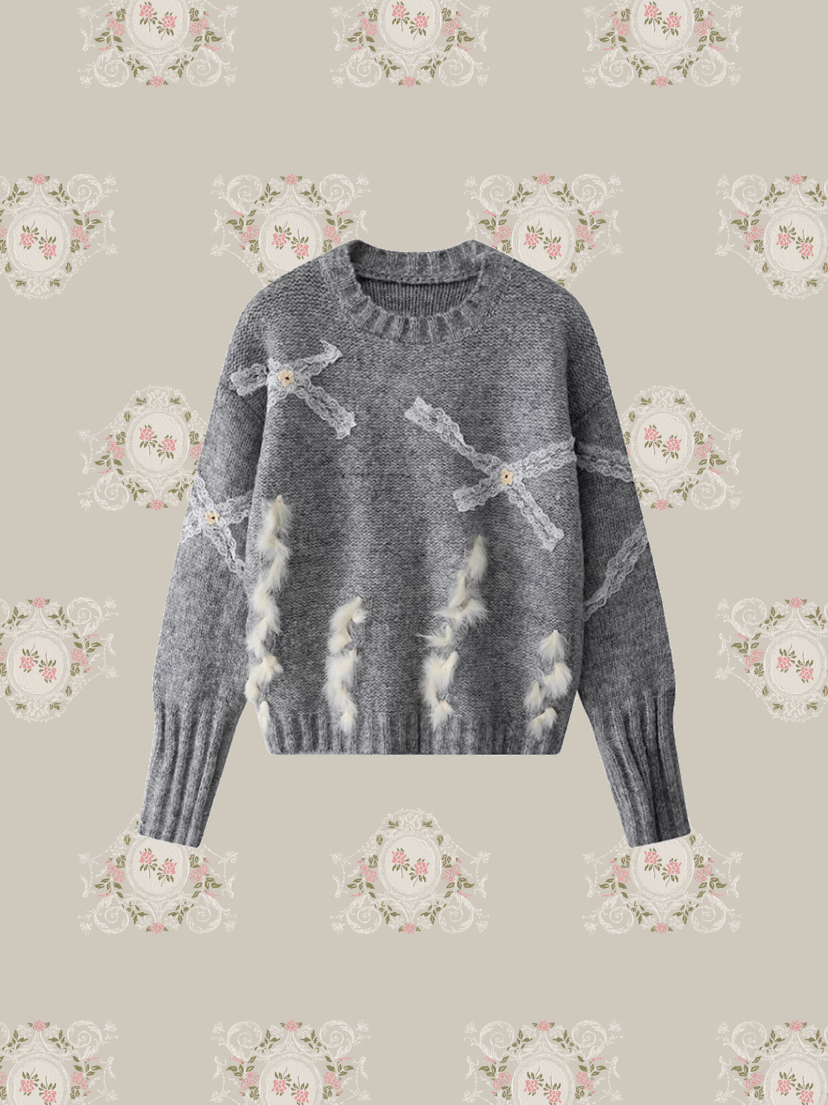 Lace Deco Fluffy Sweater/レースデコふわふわセーター