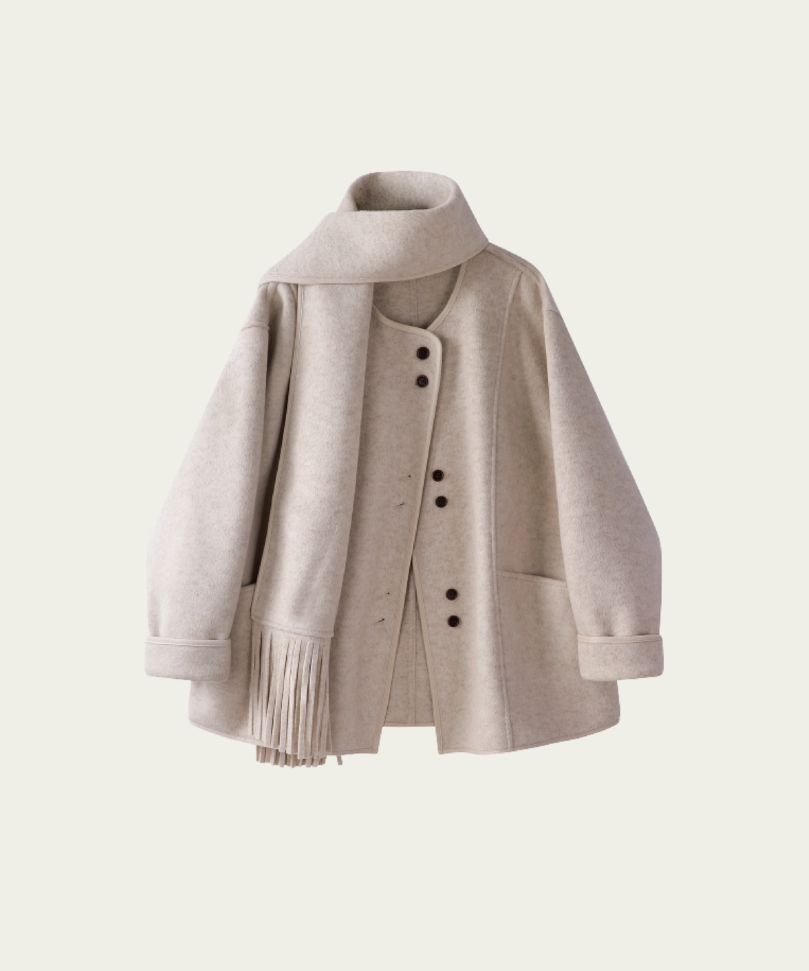 Elegant One Tone Coat With Scarf