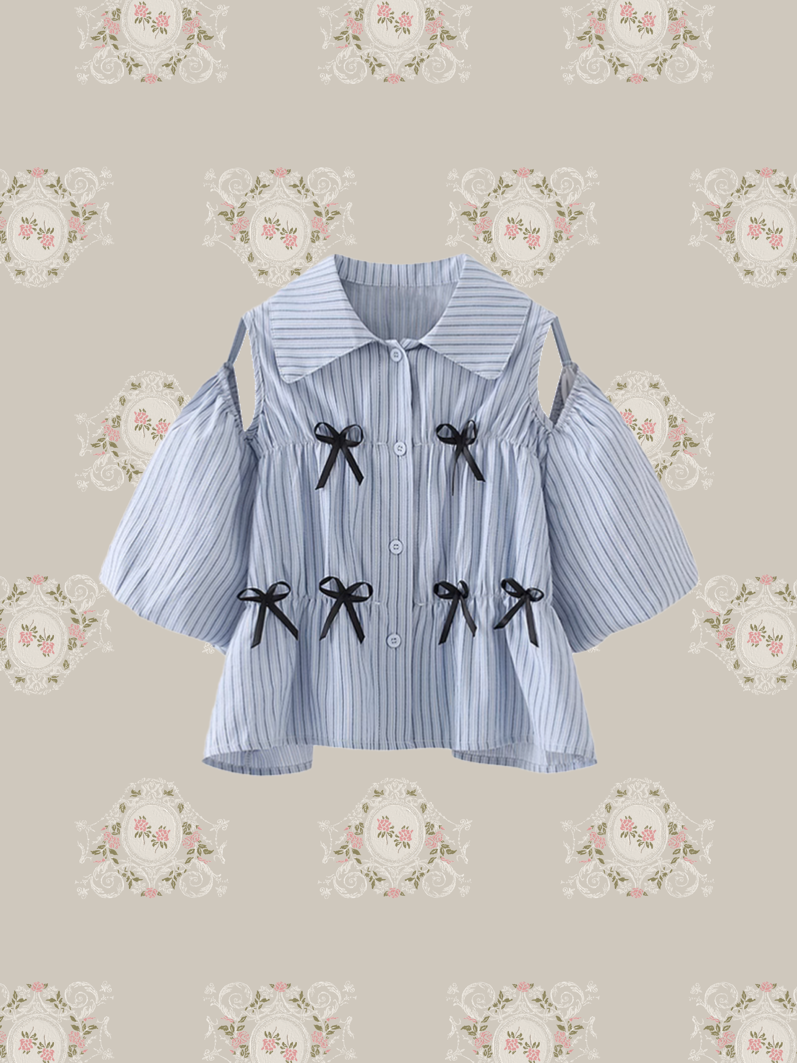 Hollow Out Ribbon Stripe Shirt/リボンストライプシャツ