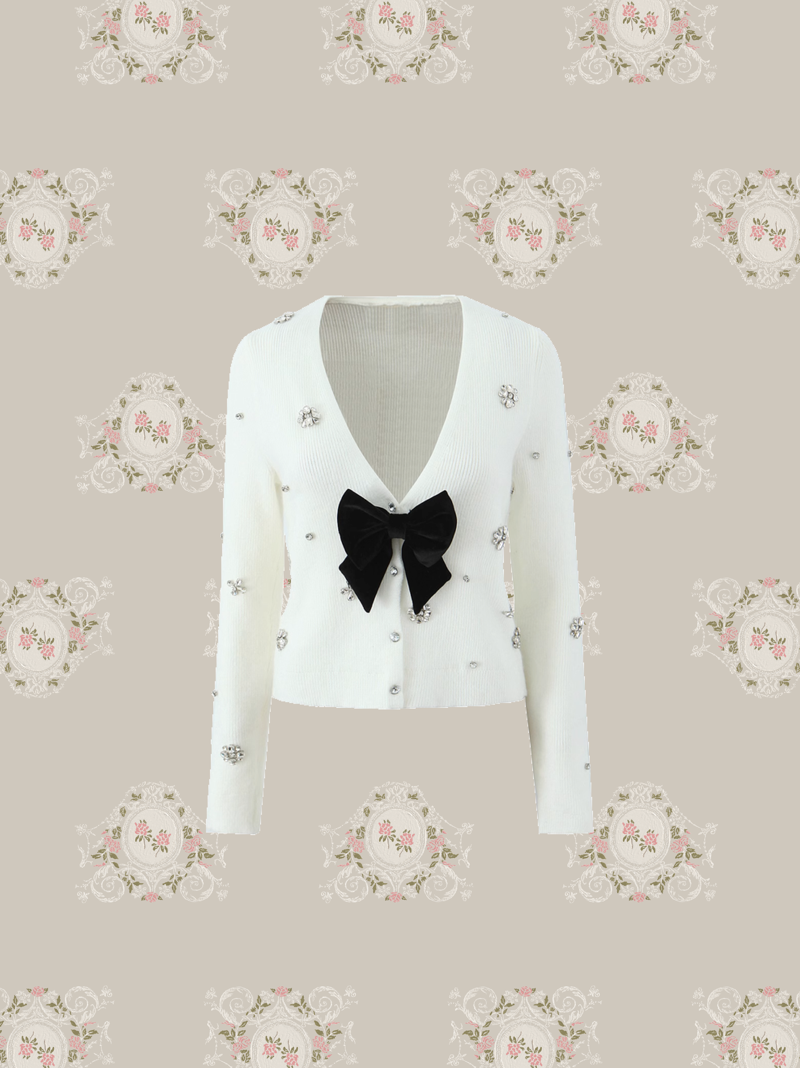 Beading V-neck Ribbon Cardigan/ビーズVネックリボンカーディガン