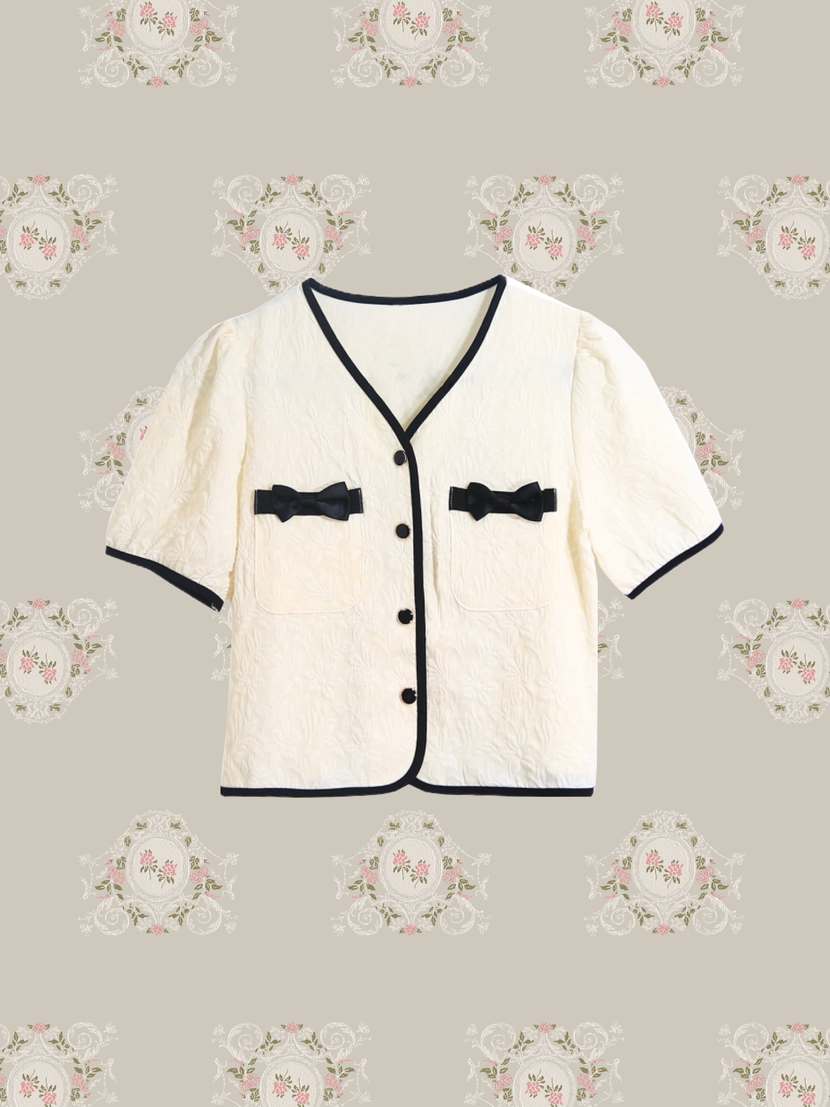 French Emboss Ribbon Shirt/フレンチエンボスリボンシャツ