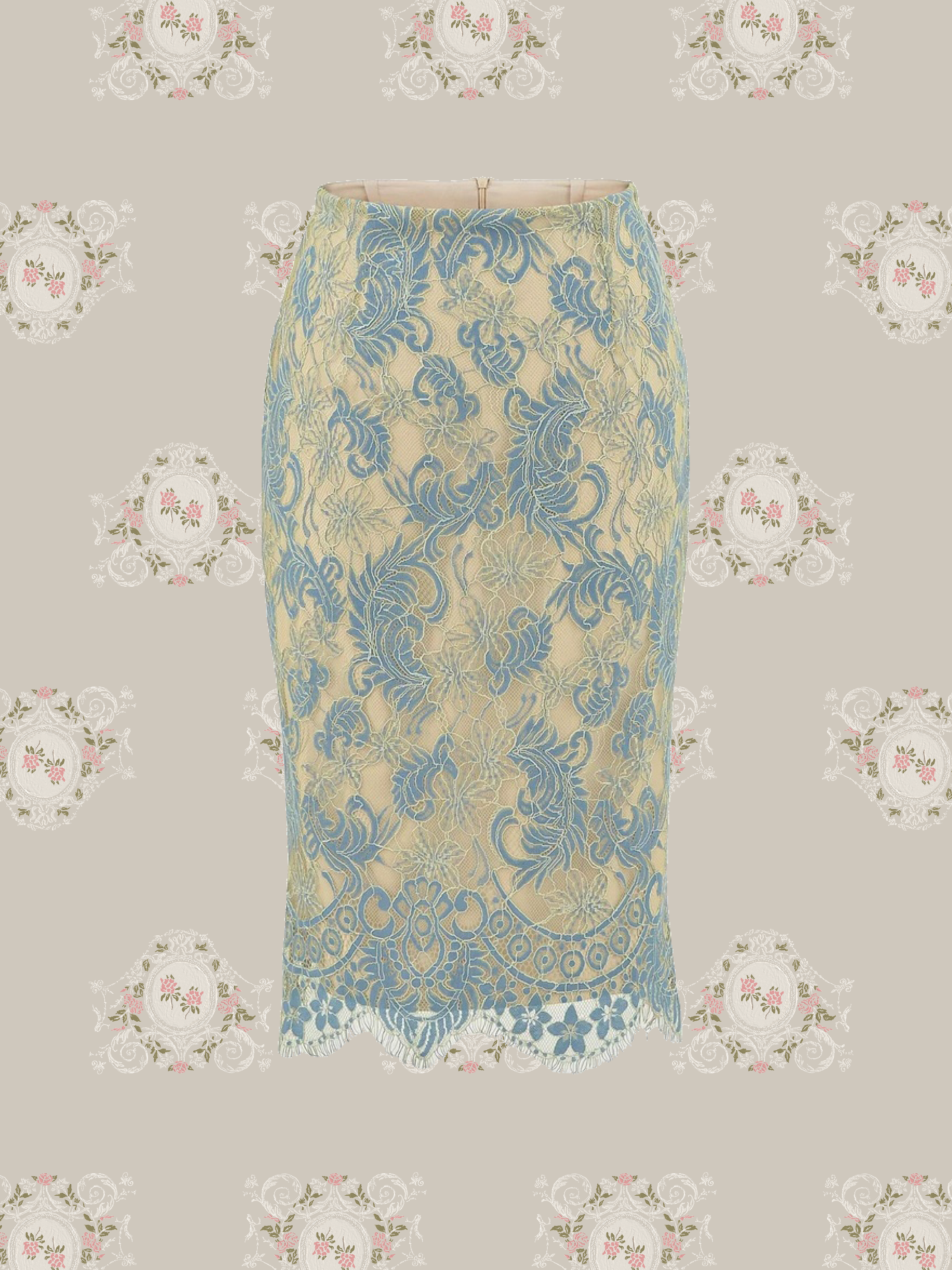 Jacquard Pastel Floral Lace Midi Skirt/ジャカードパステル花柄レースミディスカート