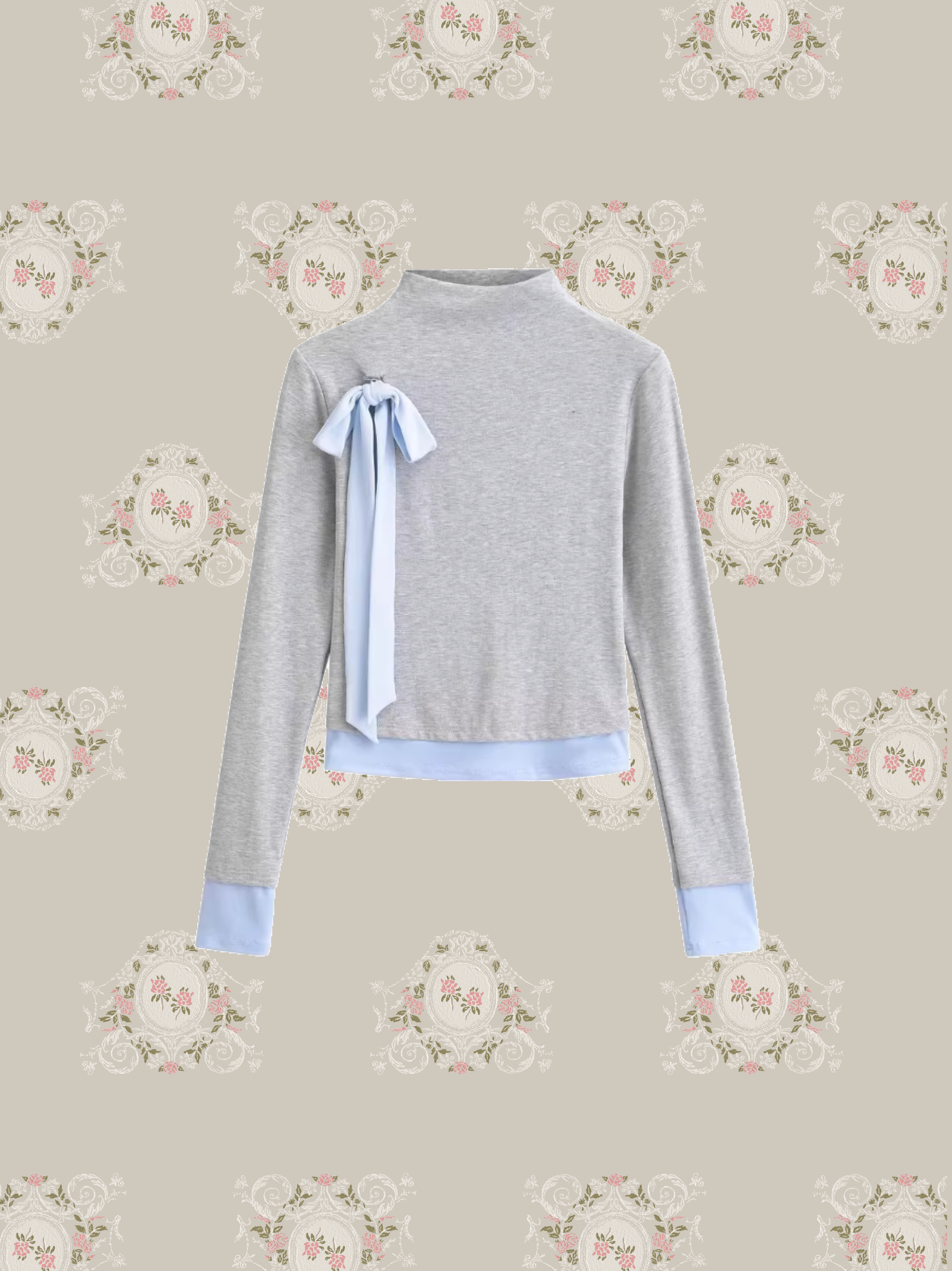 Half Neck Ribbon Point Top/ハーフネックリボンポイントトップス