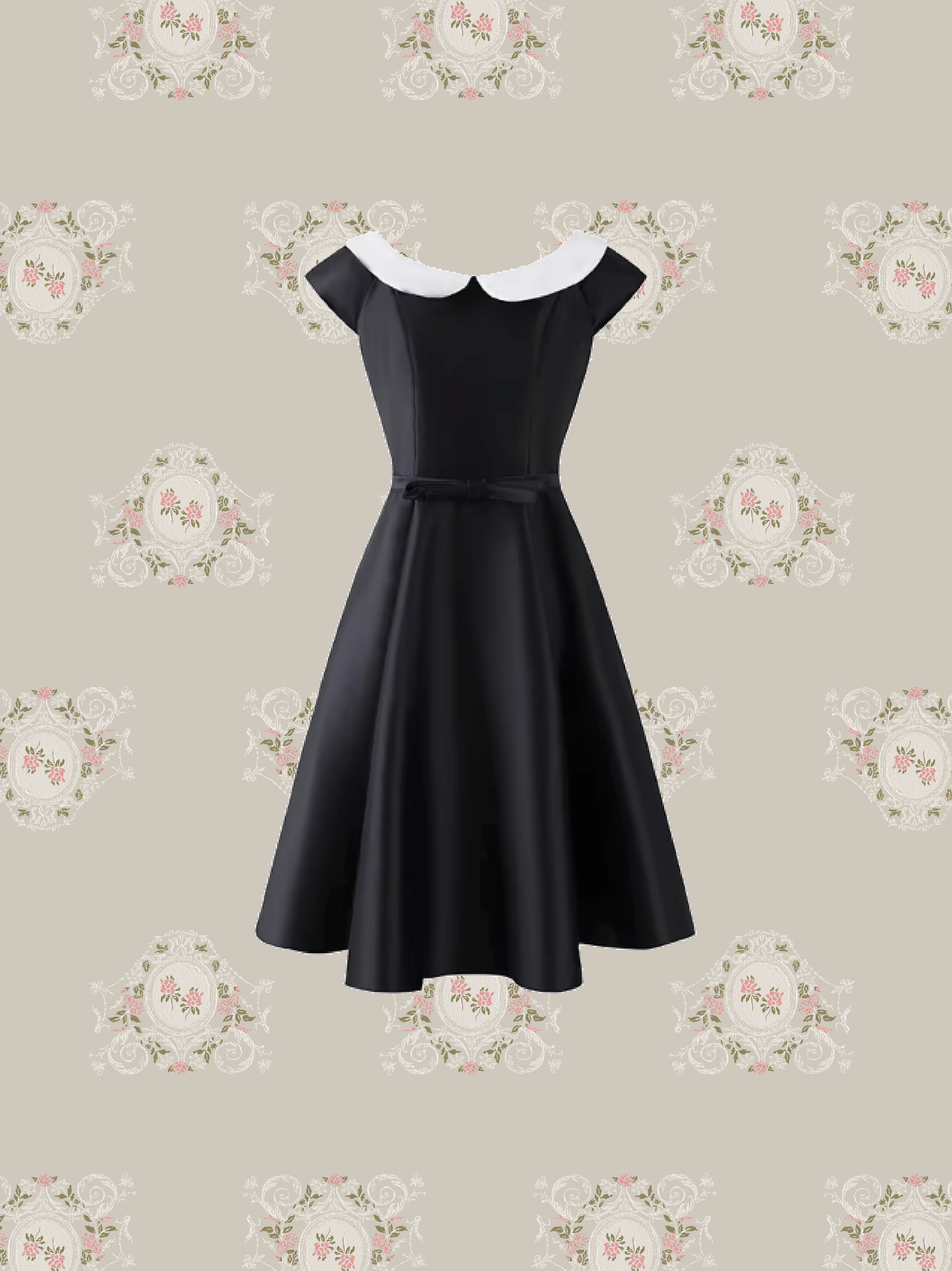 Elegant Collar Waisted Satin Dress/エレガント襟ウエストサテンドレス