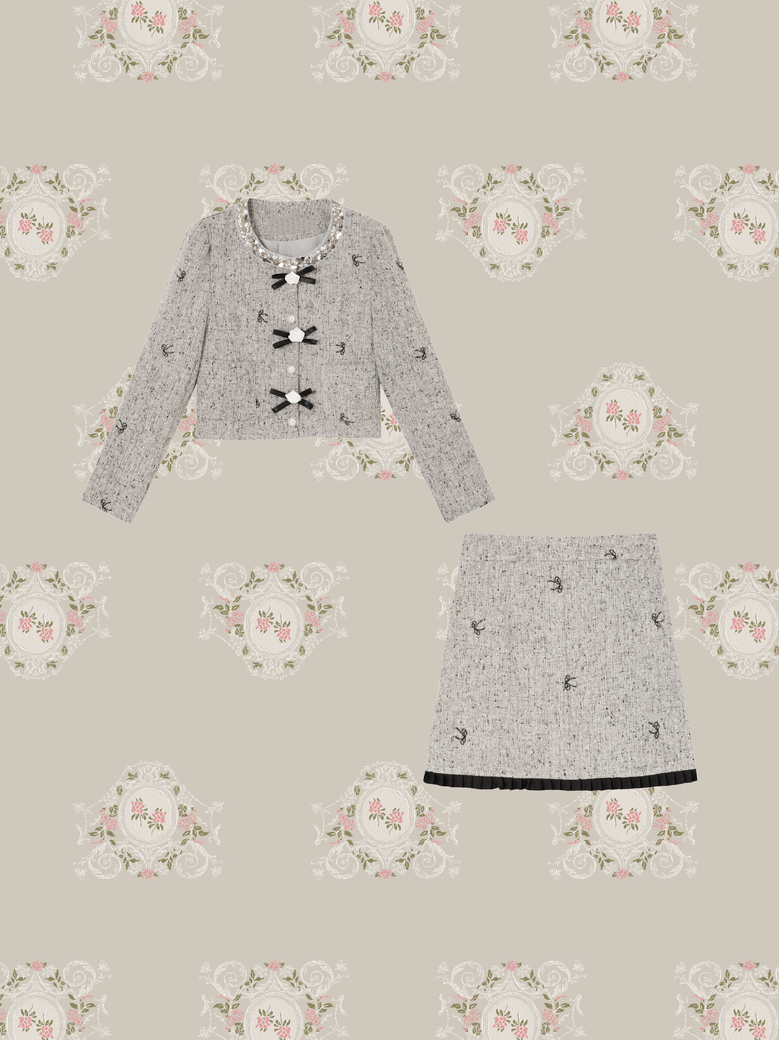 Elegant Tweed Sequin Collar Set Up/エレガントツイードスパンコールカラーセット